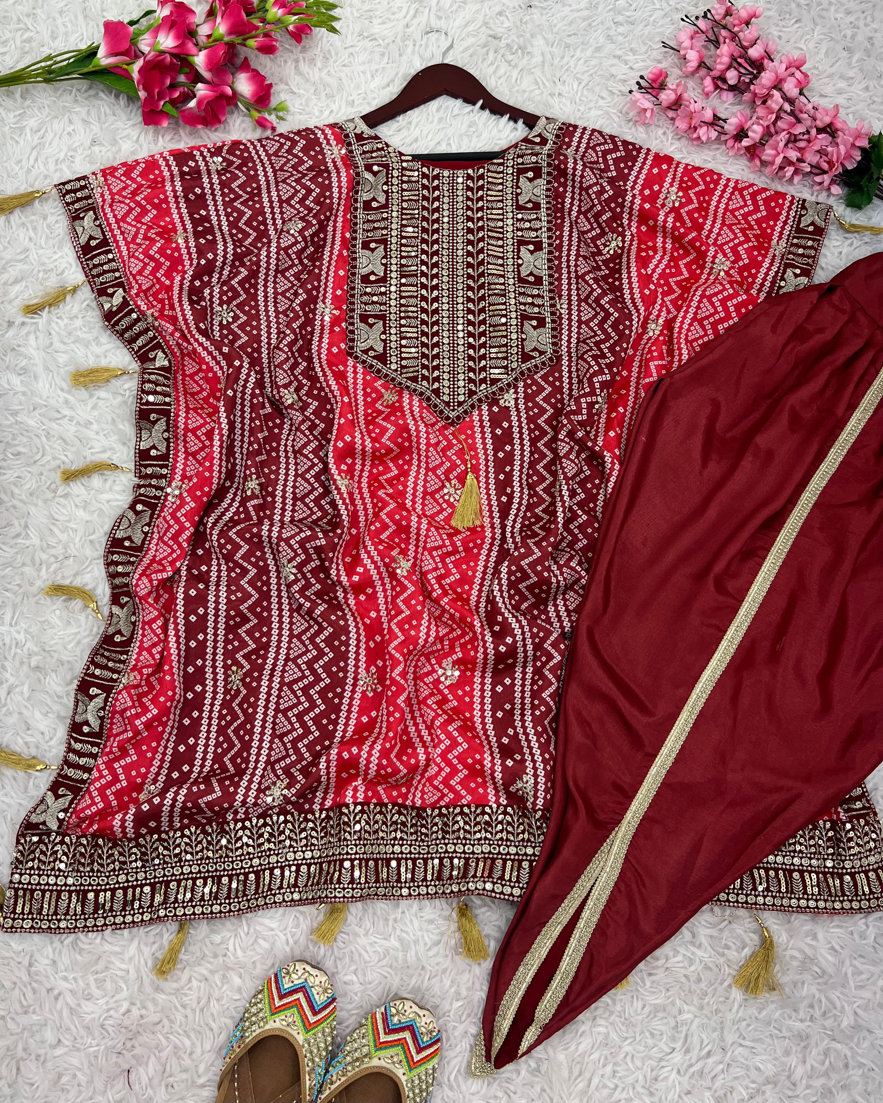 Marvelous Multi Color Pure Chinon Silk With Embroidery Sequence Work With Beautiful Digital Printed Salwar Suit