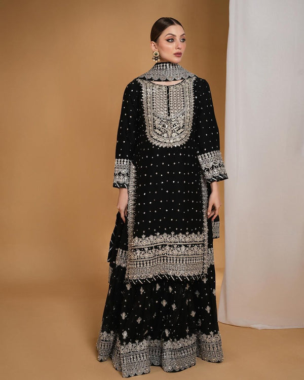 Luxuriant Black Color Faux Georgette And Thread With Sequence Beautiful Lehenga Suit