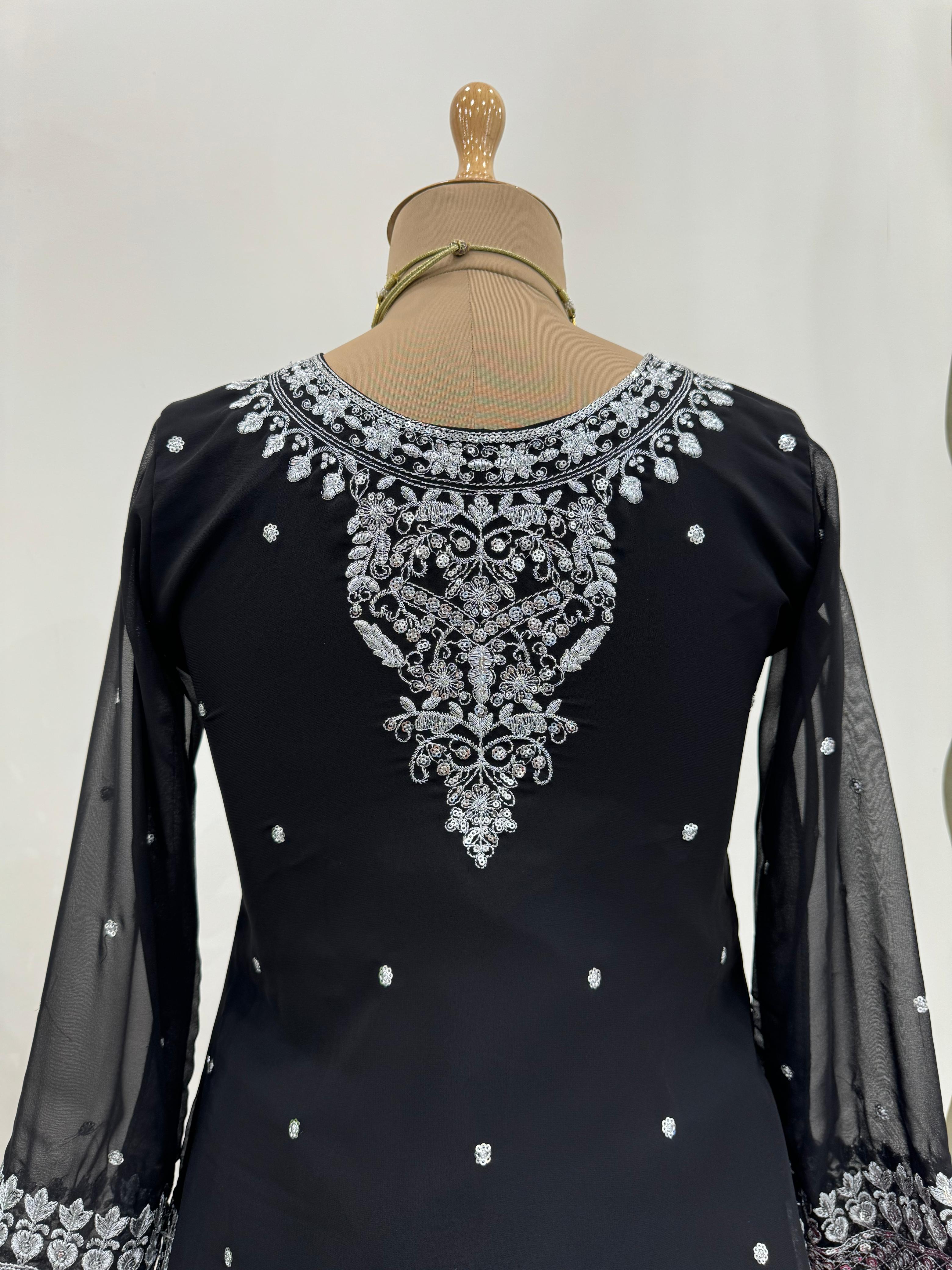 Luxuriant Black Color Faux Georgette And Thread With Sequence Beautiful Lehenga Suit