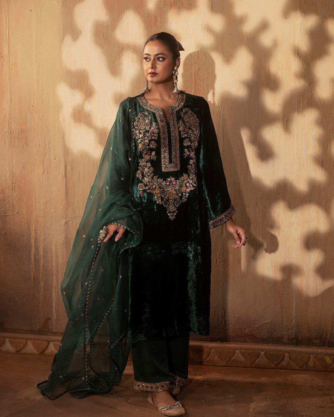 Alluring Green Color Heavy Viscous Velvet With Heavy Embroidery Sequence Work Beautiful Velvet Salwar Suit