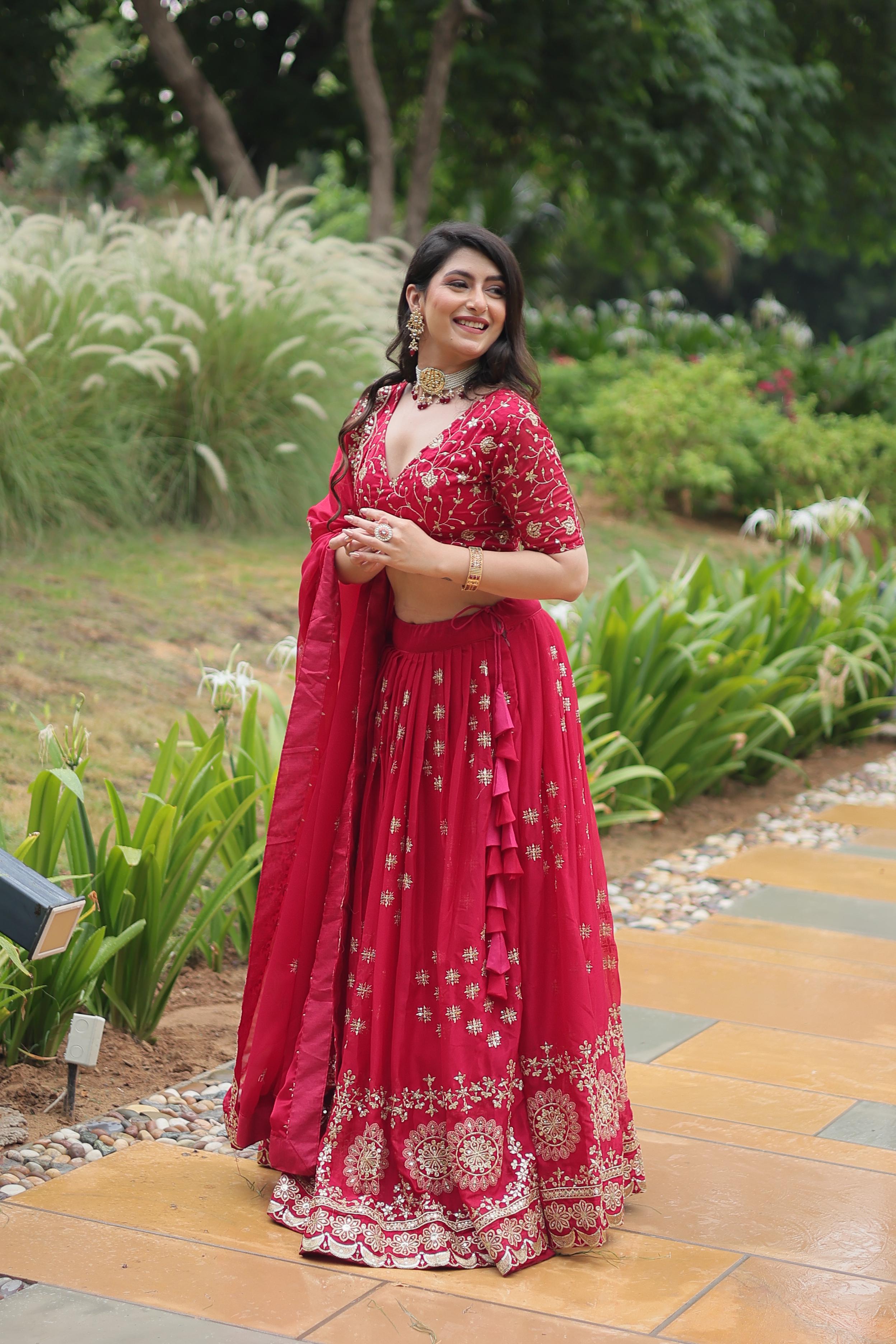 Stunning Pink Color Rangoli Silk With Heavy Sequins And Thread Embroidered Work Designer Lehenga Choli