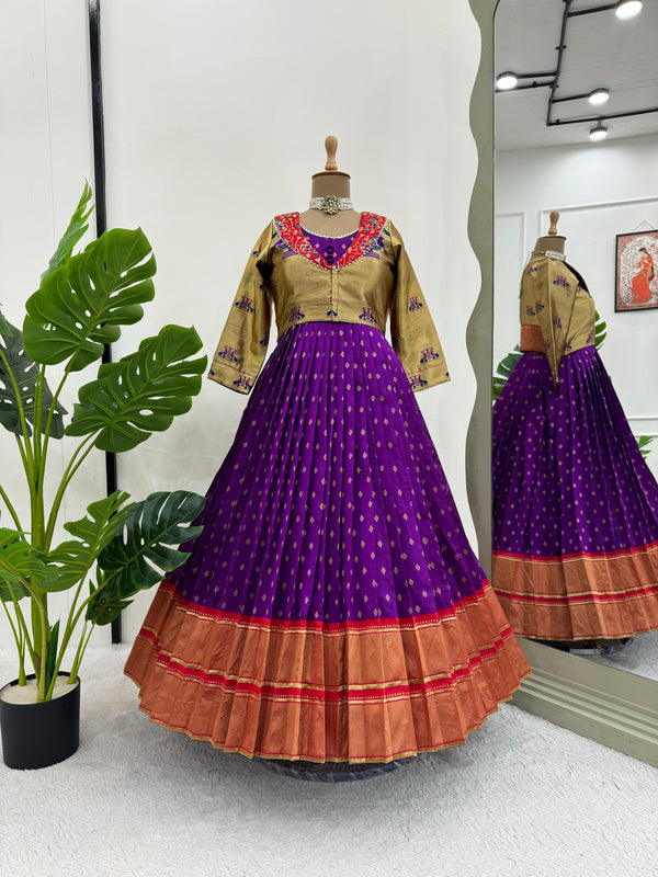 Function Wear Purple Color Jacquard Silk And Thread With Sequence Work Koti Beautiful Gown