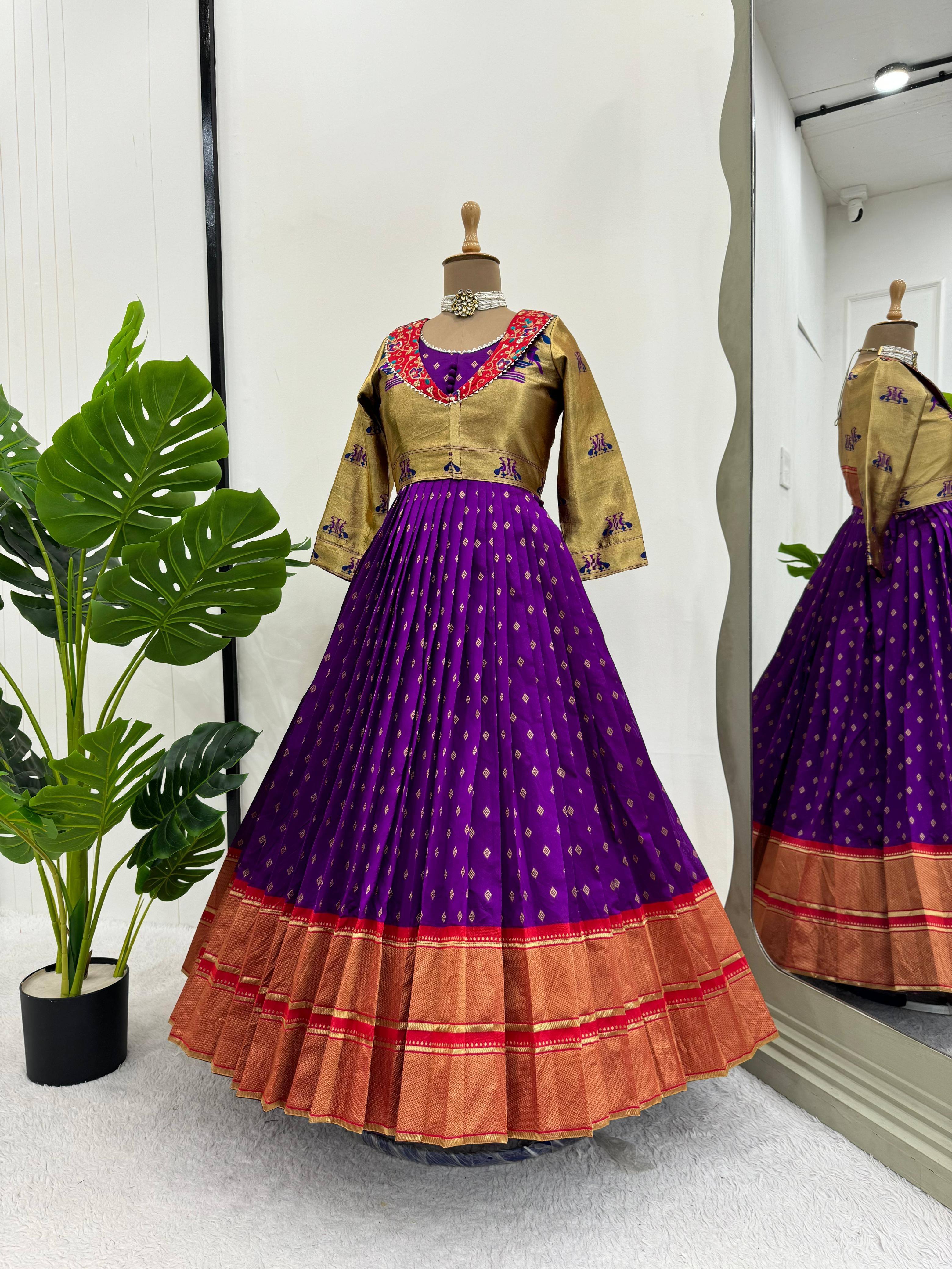 Function Wear Purple Color Jacquard Silk And Thread With Sequence Work Koti Beautiful Gown