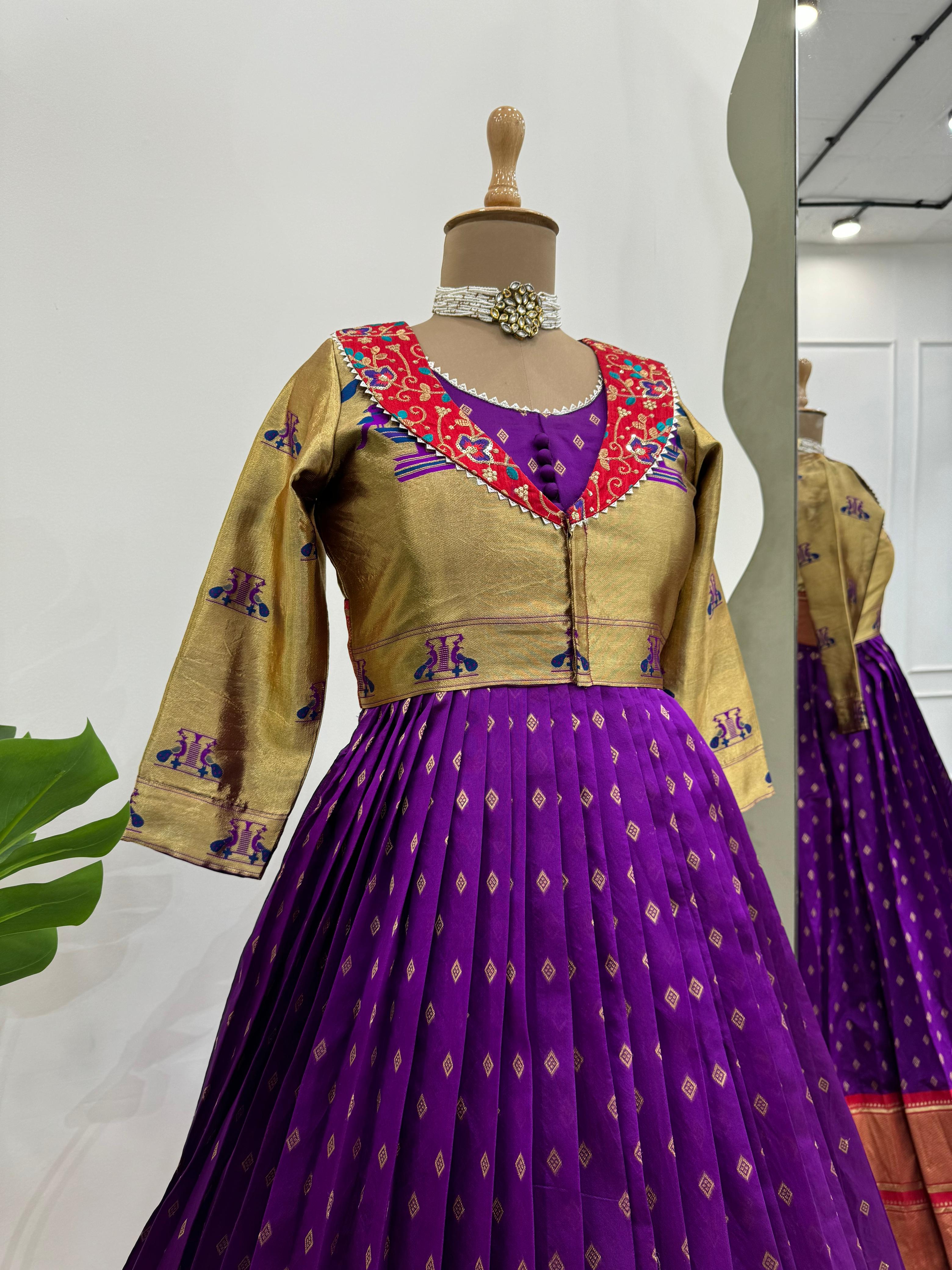 Function Wear Purple Color Jacquard Silk And Thread With Sequence Work Koti Beautiful Gown
