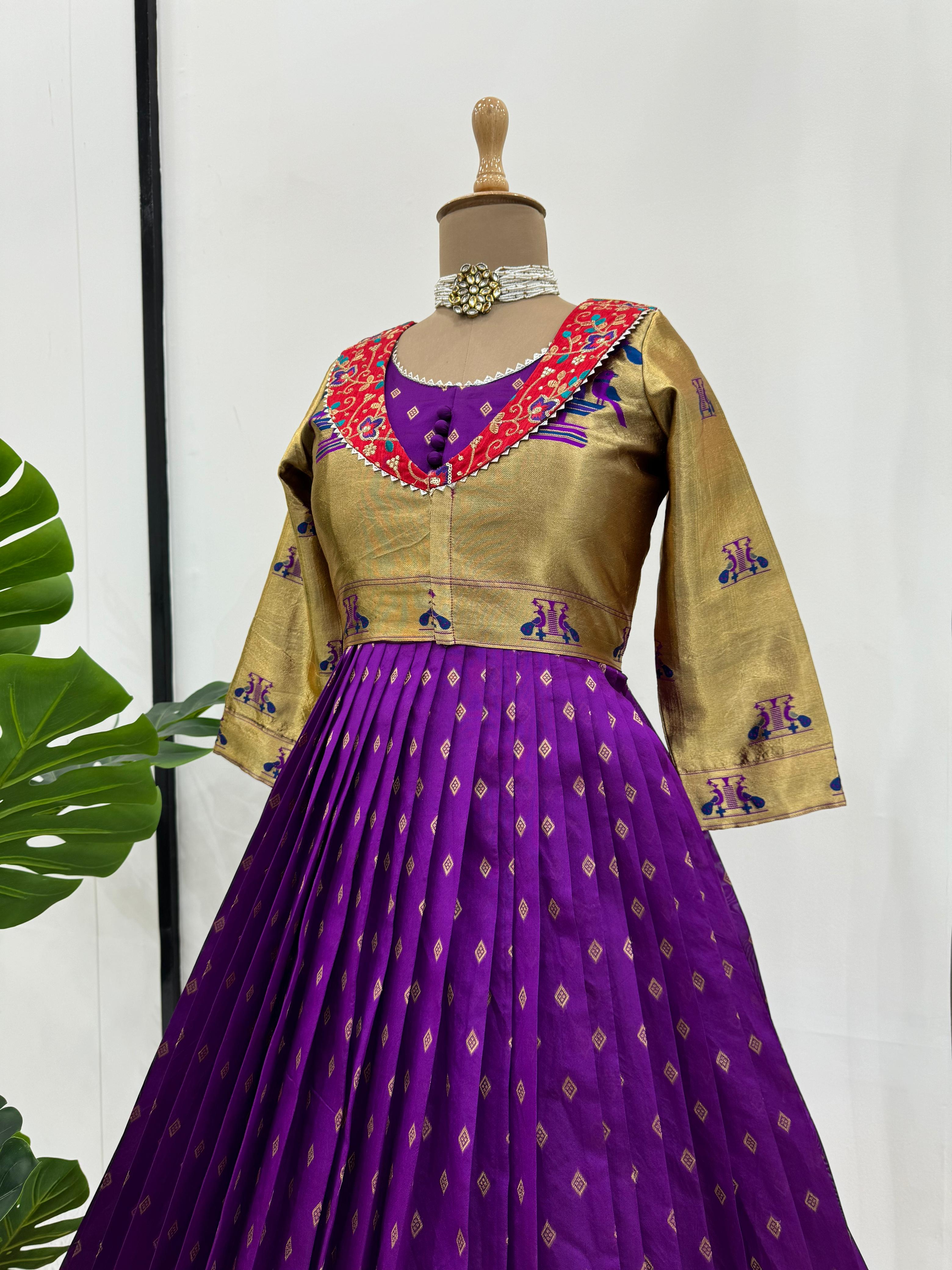 Function Wear Purple Color Jacquard Silk And Thread With Sequence Work Koti Beautiful Gown