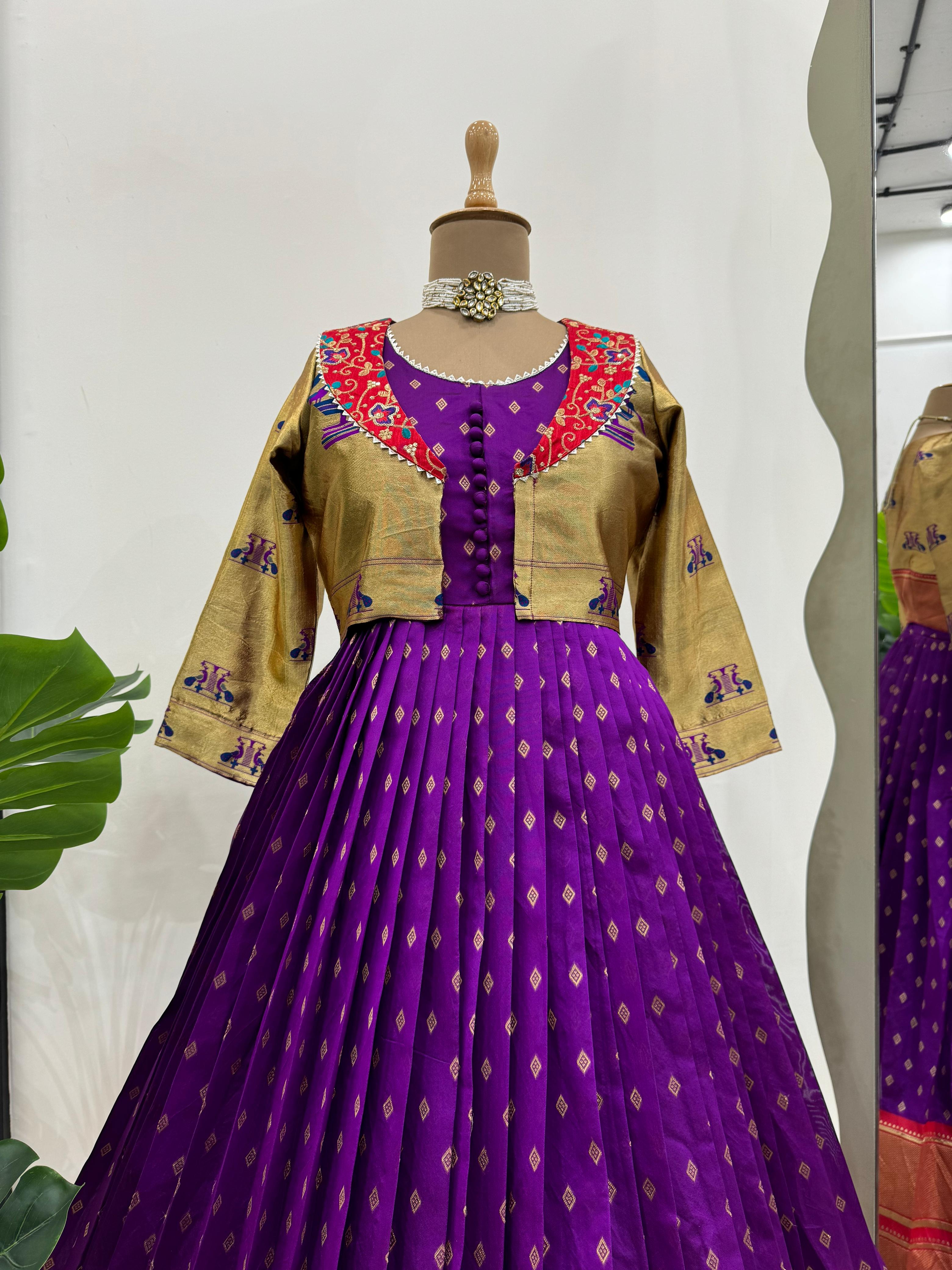 Function Wear Purple Color Jacquard Silk And Thread With Sequence Work Koti Beautiful Gown