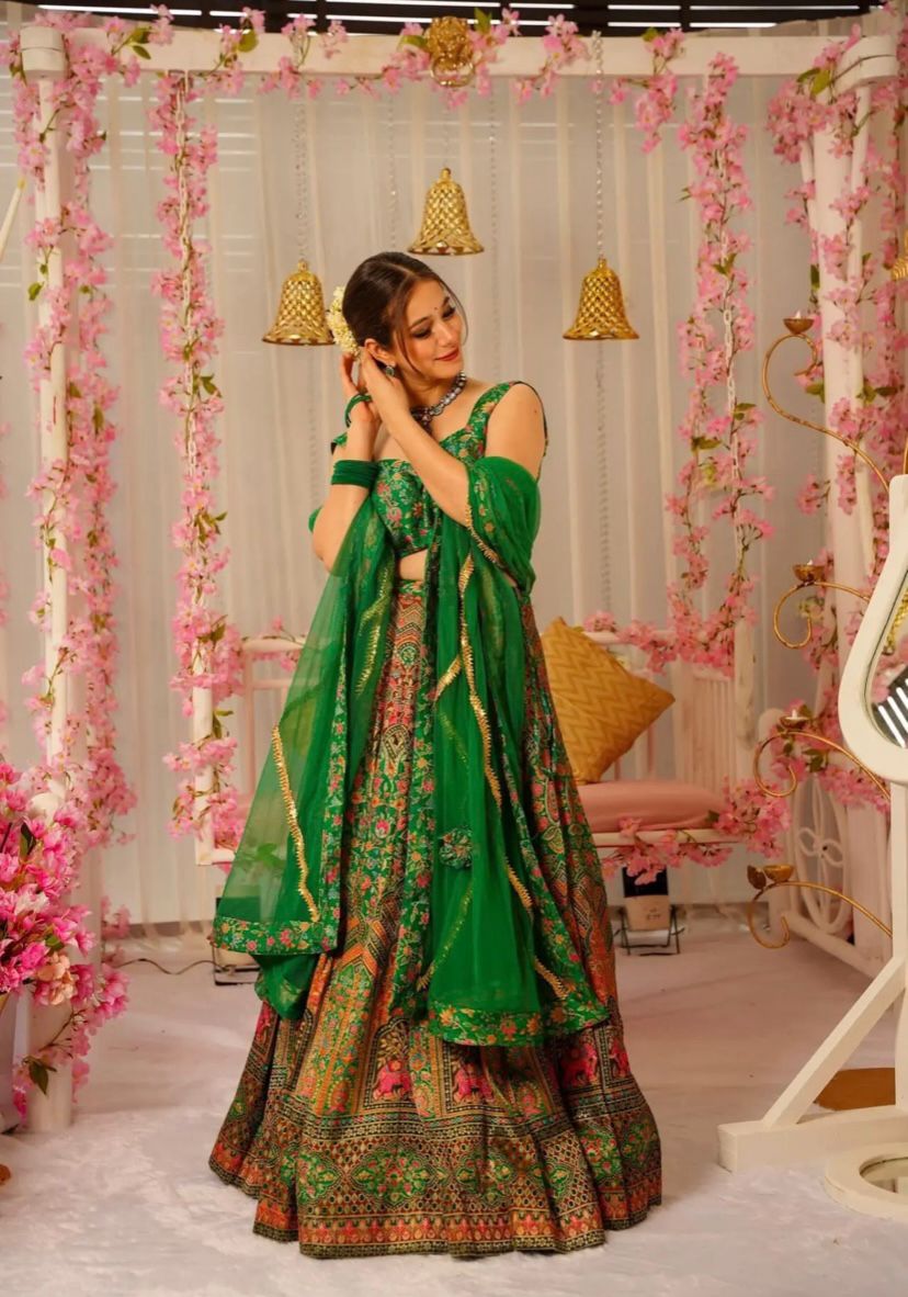 Marvelous Green Color Jimmy Organza Silk Digital Printed Lehenga Choli