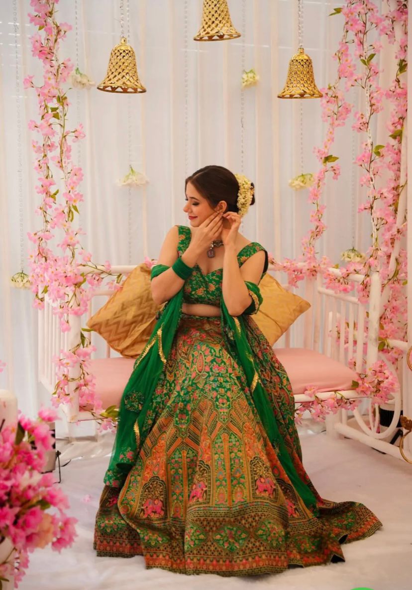 Marvelous Green Color Jimmy Organza Silk Digital Printed Lehenga Choli