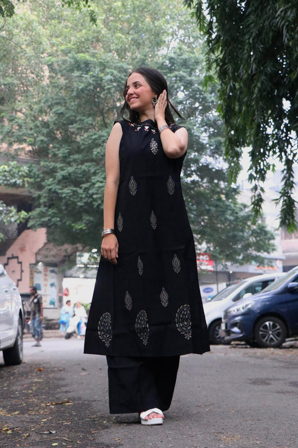 Party Wear Black Color Mirror Hand Work Designer Palazzo Suit