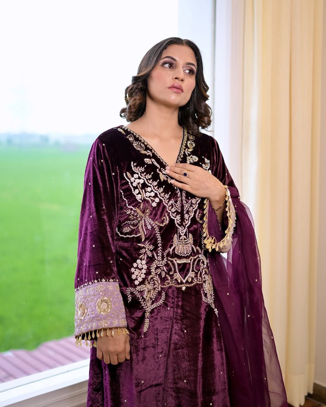 Latest Designer Wine Color Velvet Sequence Embroidery Work Beautiful Salwar Suit