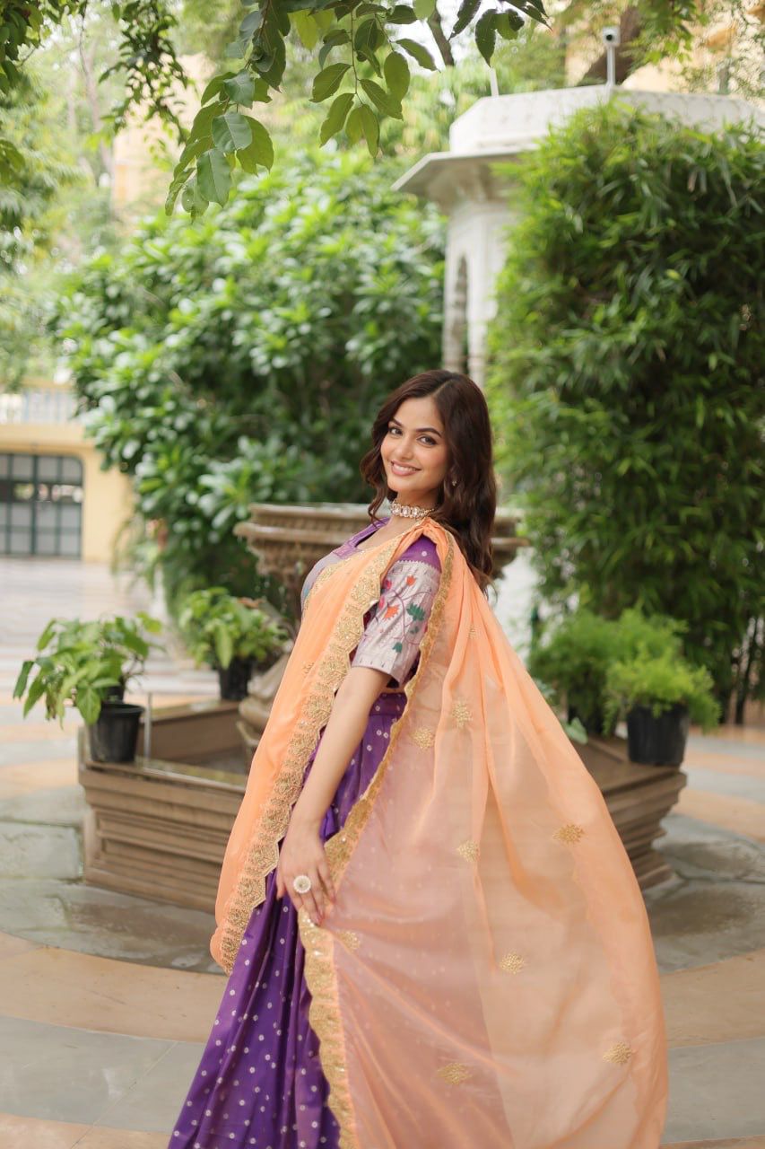 Ceremony Wear Lavender Color Cosmos Jacquard Lehenga Choli With Russian Silk Embroidered Dupatta