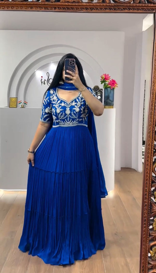 Casual Wear Blue Color Faux Georgette Heavy Embroidery Sequence Work Designer Gown