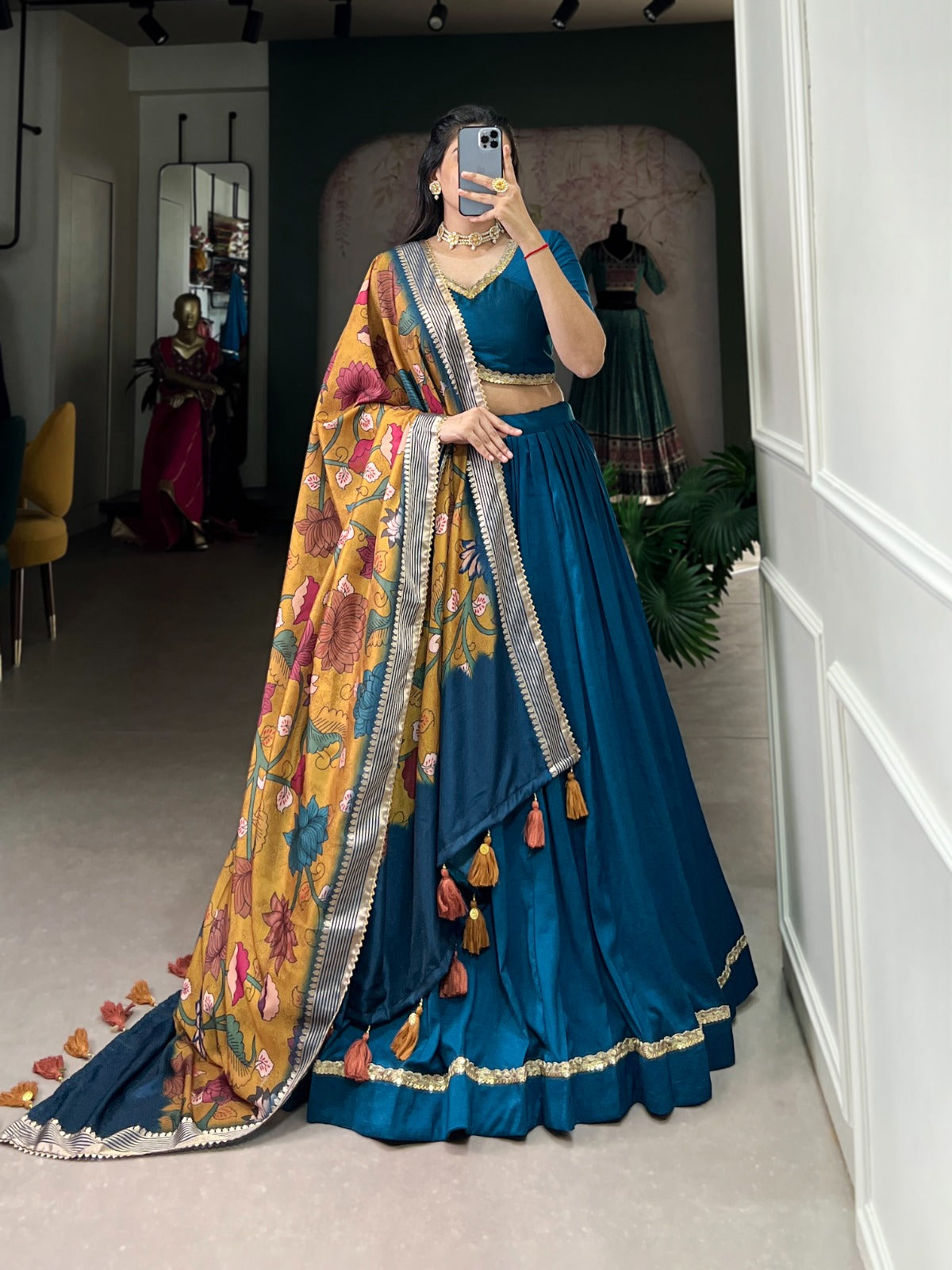 Function Wear Teal Blue Color Chinon Silk Plain With Lace Touch Up Beautiful Lehenga Choli