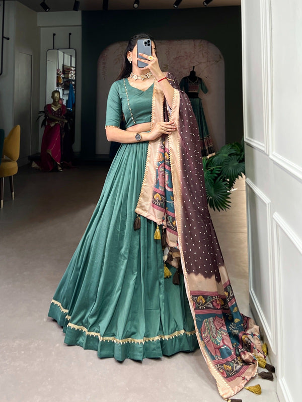 Function Wear Light Green Color Chinon Silk Plain With Lace Touch Up Beautiful Lehenga Choli