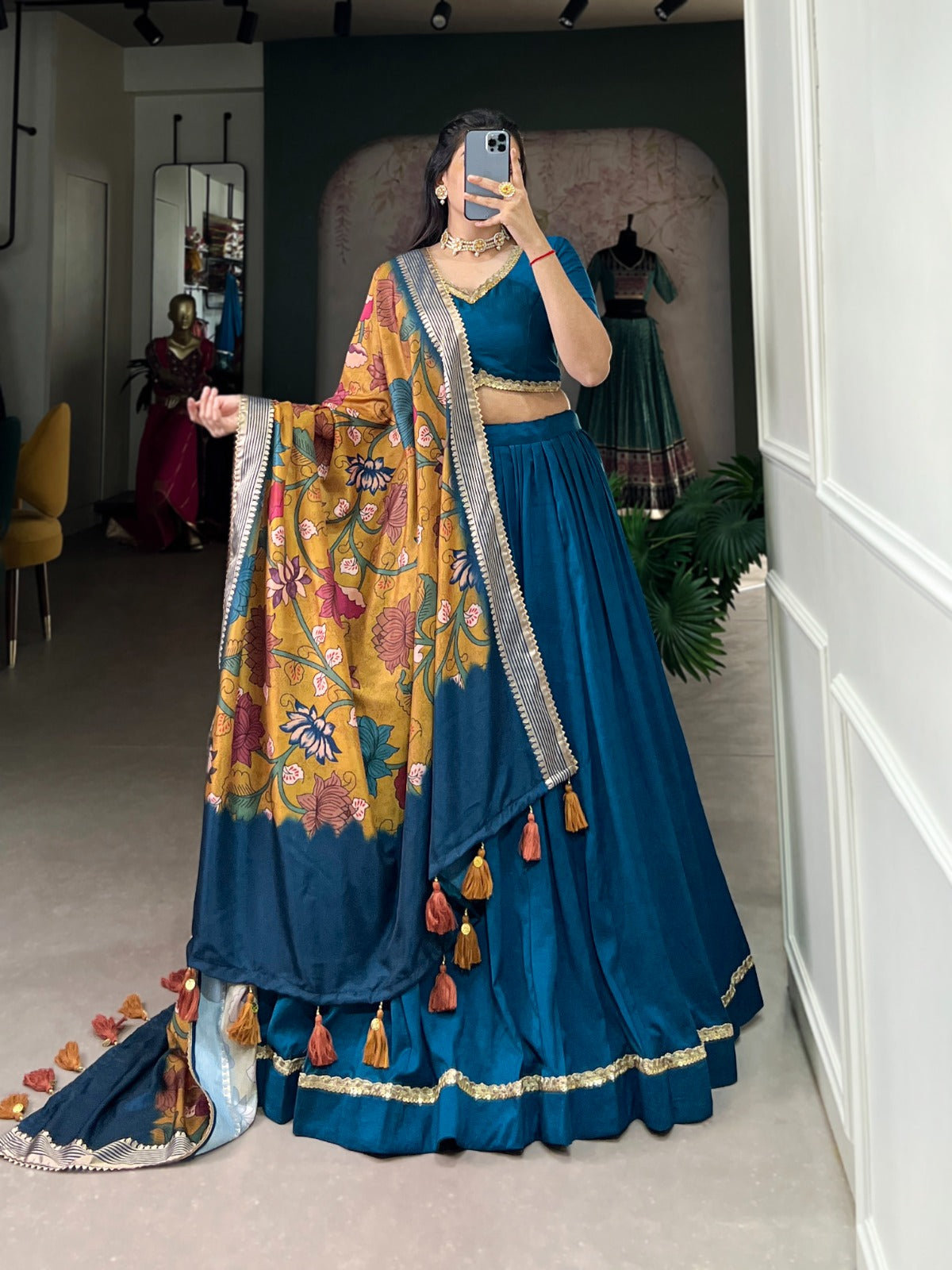 Function Wear Teal Blue Color Chinon Silk Plain With Lace Touch Up Beautiful Lehenga Choli