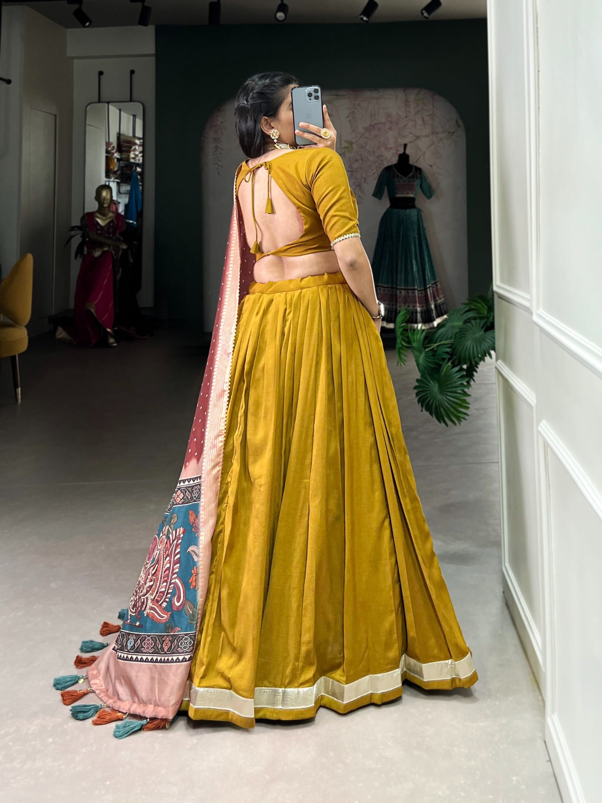 Function Wear Mustard Color Chinon Silk Plain With Lace Touch Up Beautiful Lehenga Choli