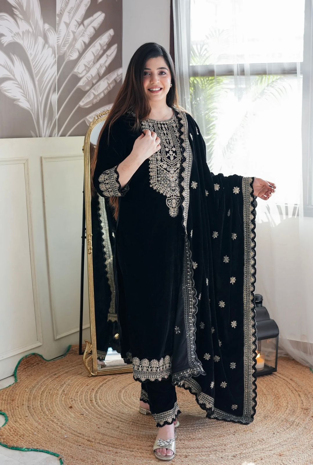 Party Wear Black Color Viscos Velvet With  Heavy Embroidery 5mm Sequence Work Designer Salwar Suit