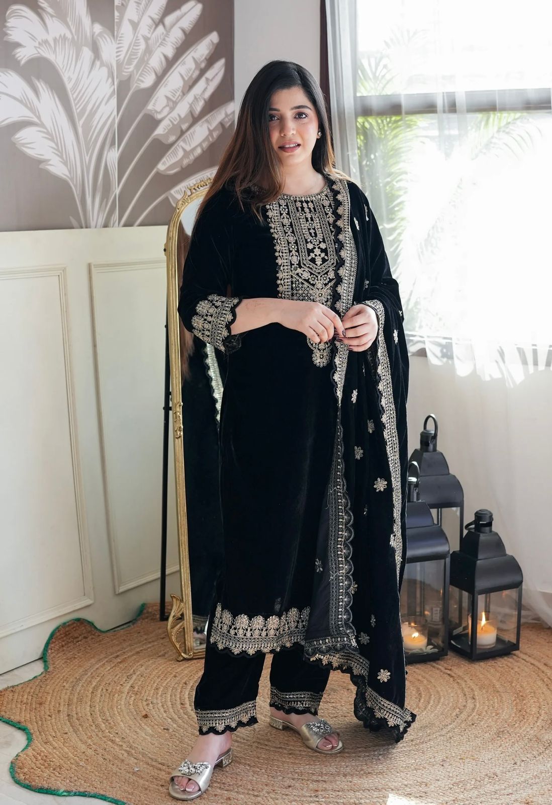 Party Wear Black Color Viscos Velvet With  Heavy Embroidery 5mm Sequence Work Designer Salwar Suit