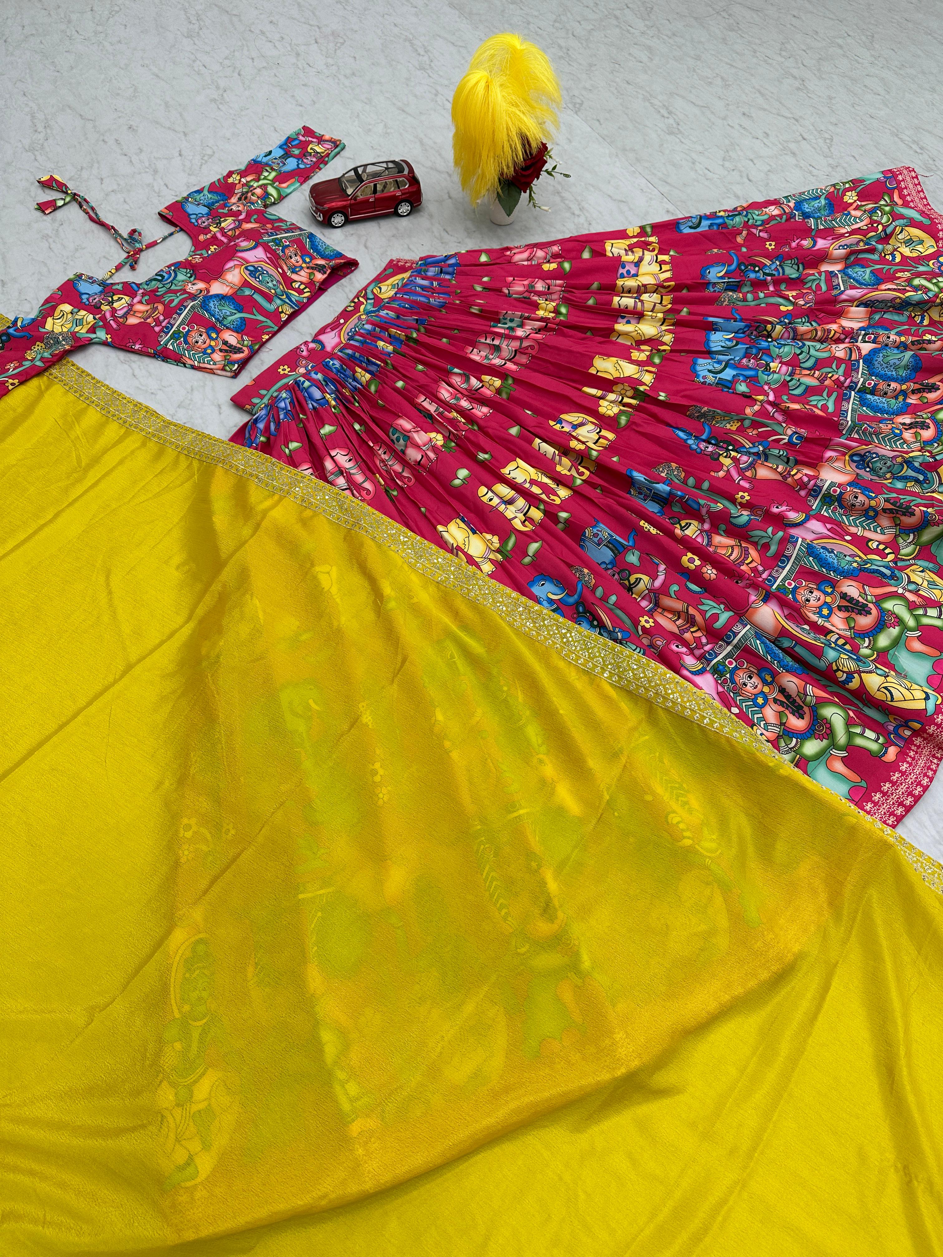 Beautiful Designer Pink Color Kalamkari Printed Lehenga Choli