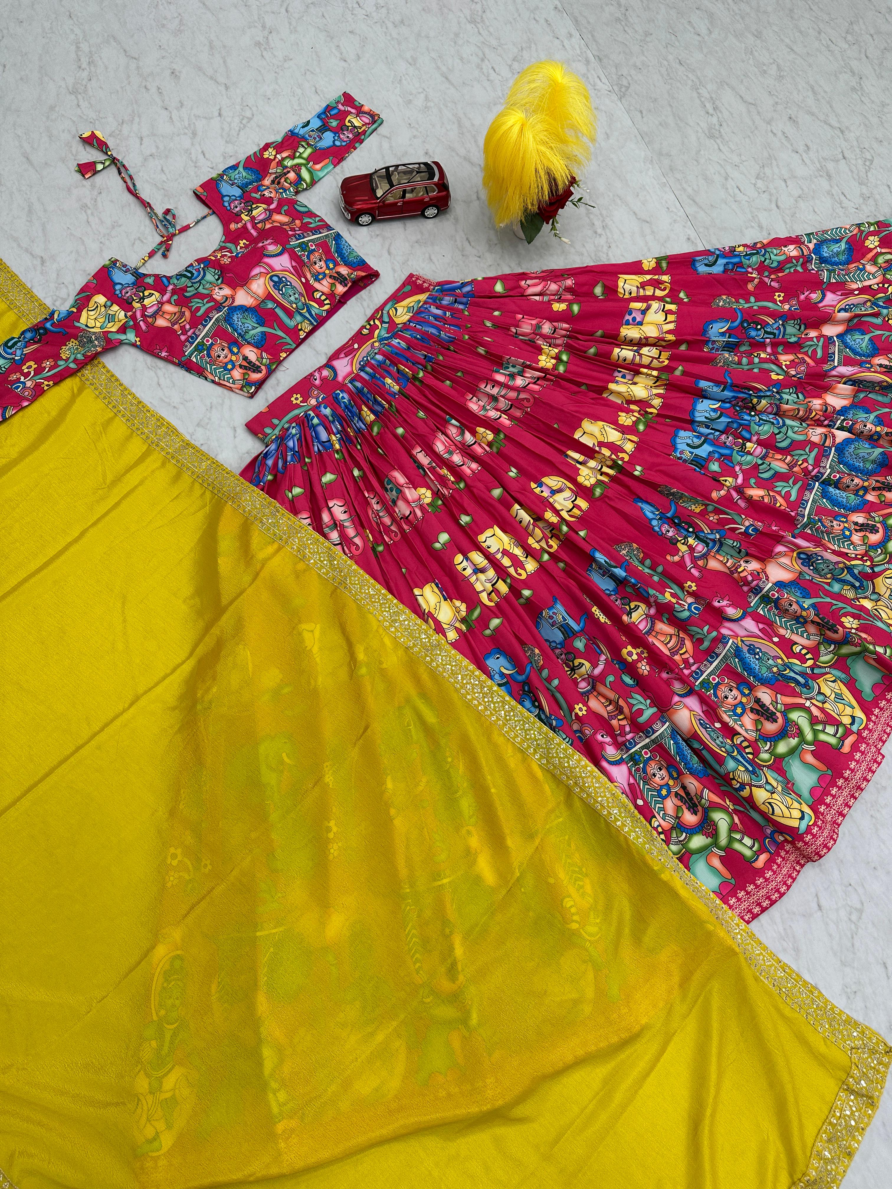 Beautiful Designer Pink Color Kalamkari Printed Lehenga Choli