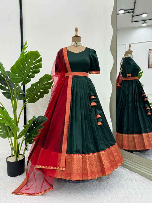 Fancy Designer Green Color Jacquard Silk Beautiful Gown