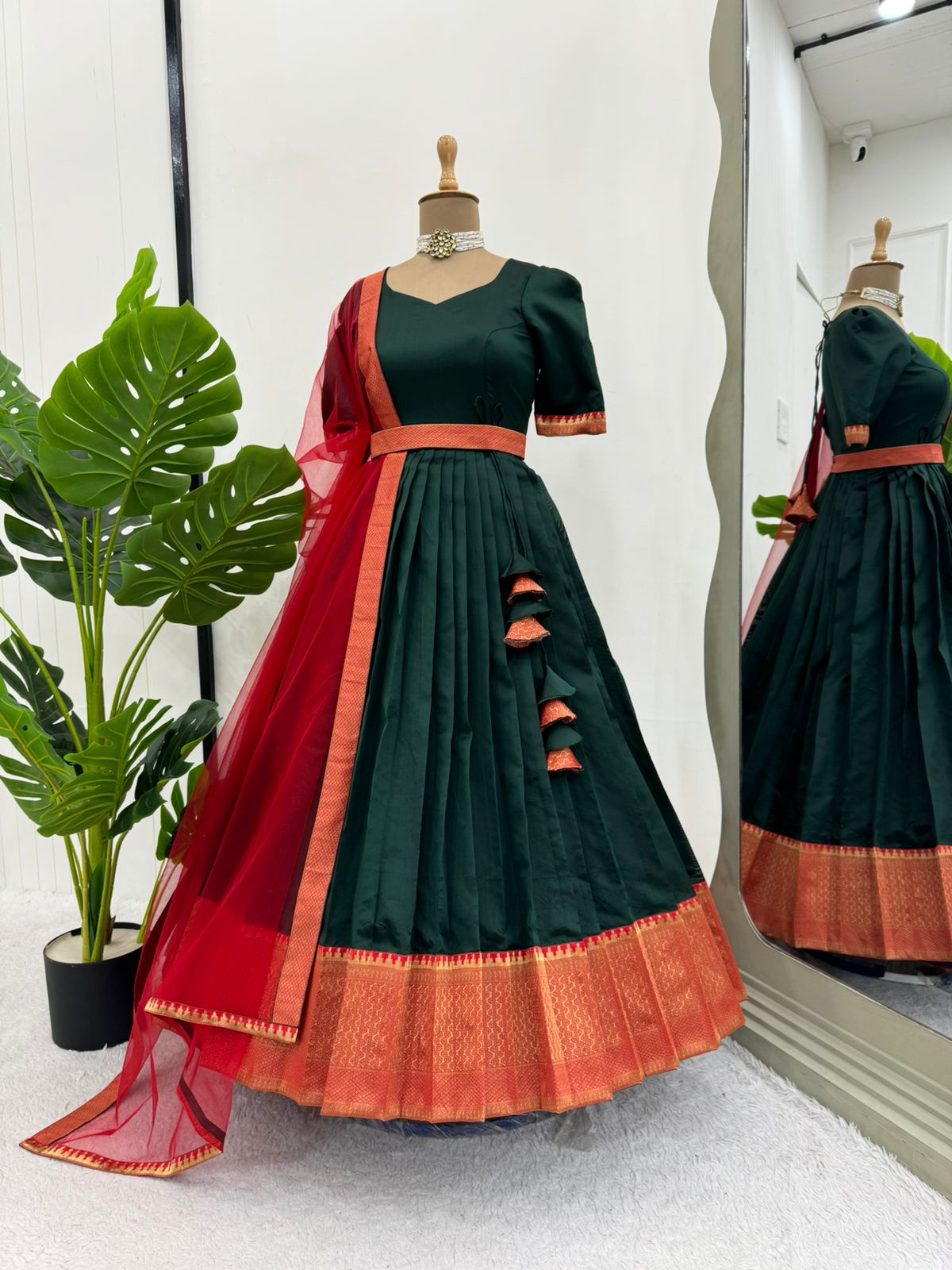 Fancy Designer Green Color Jacquard Silk Beautiful Gown