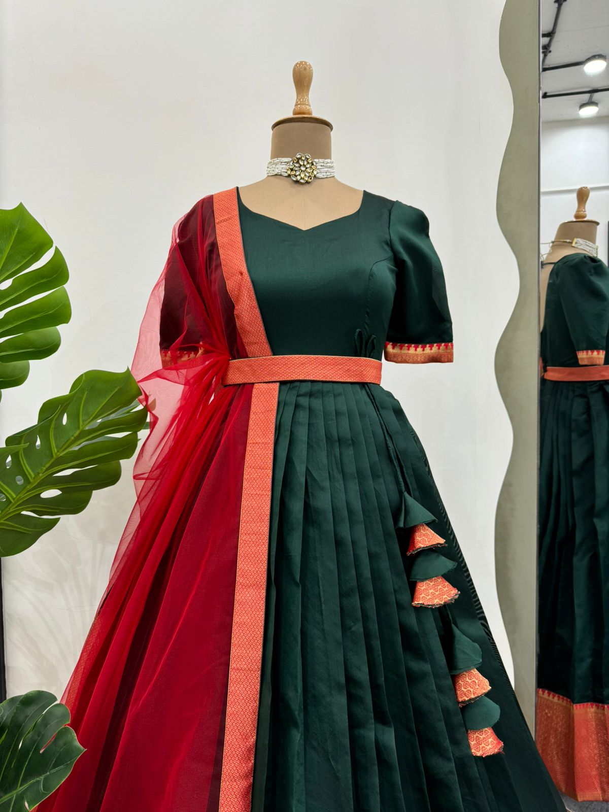 Fancy Designer Green Color Jacquard Silk Beautiful Gown