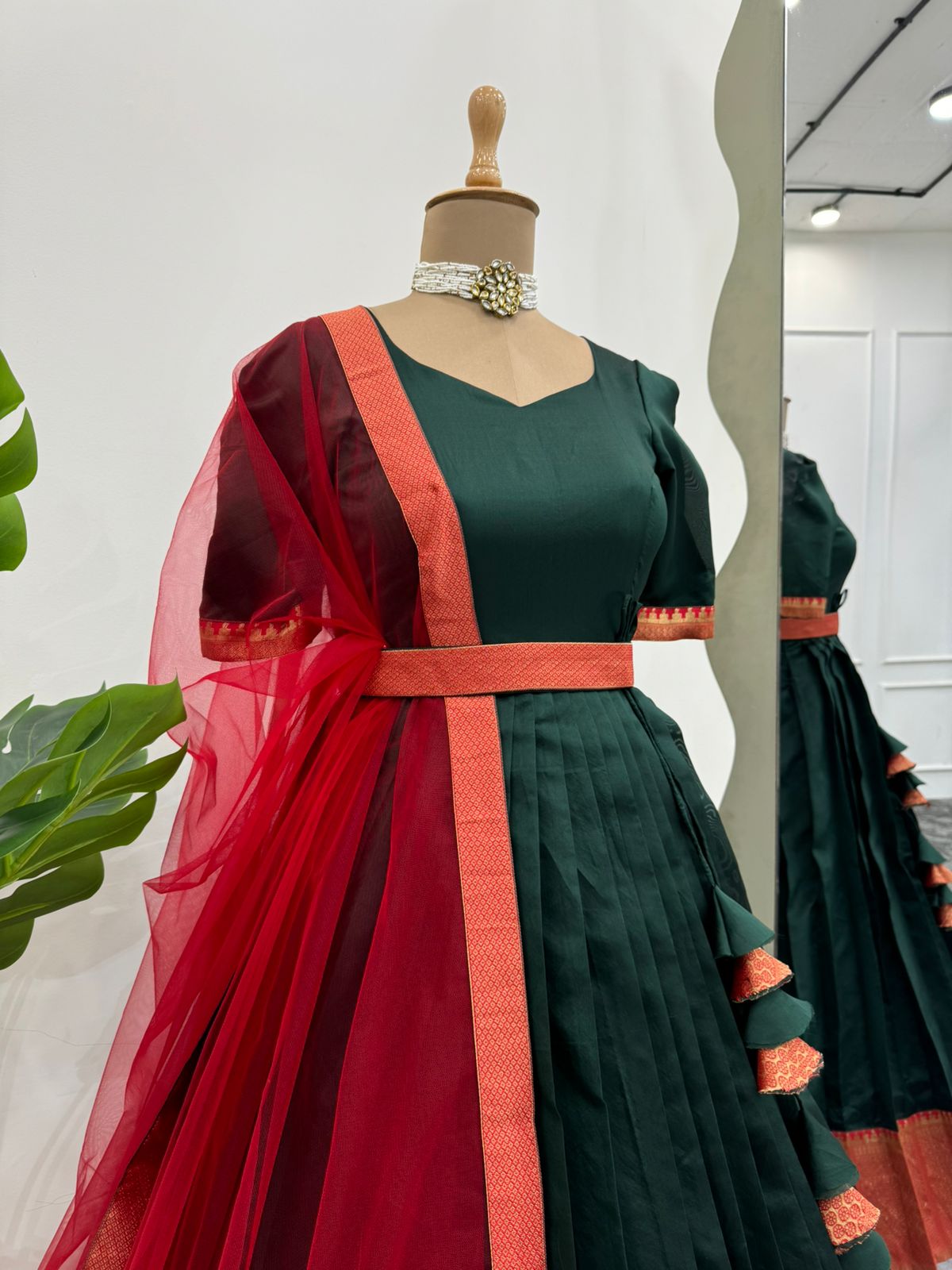 Fancy Designer Green Color Jacquard Silk Beautiful Gown
