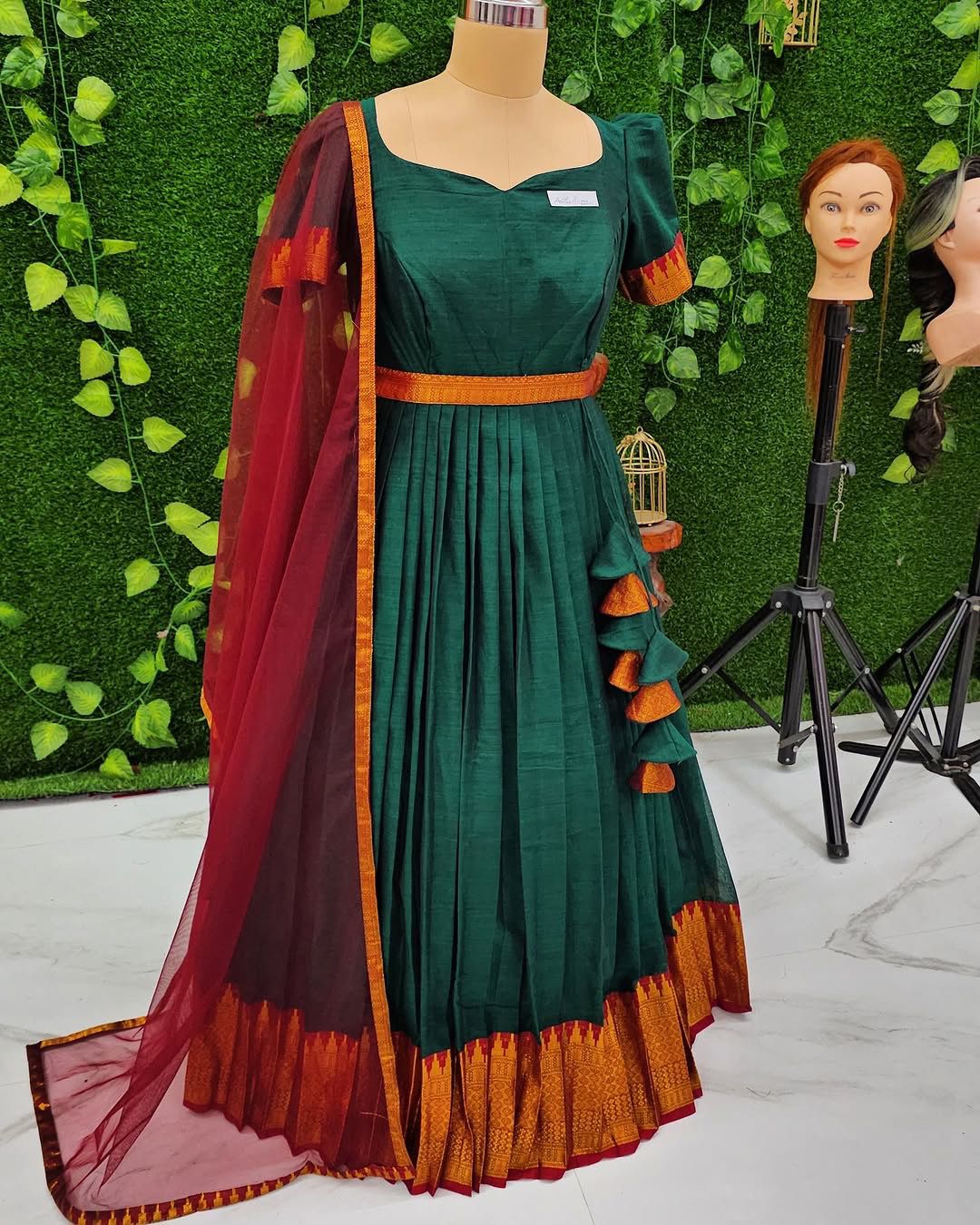 Fancy Designer Green Color Jacquard Silk Beautiful Gown