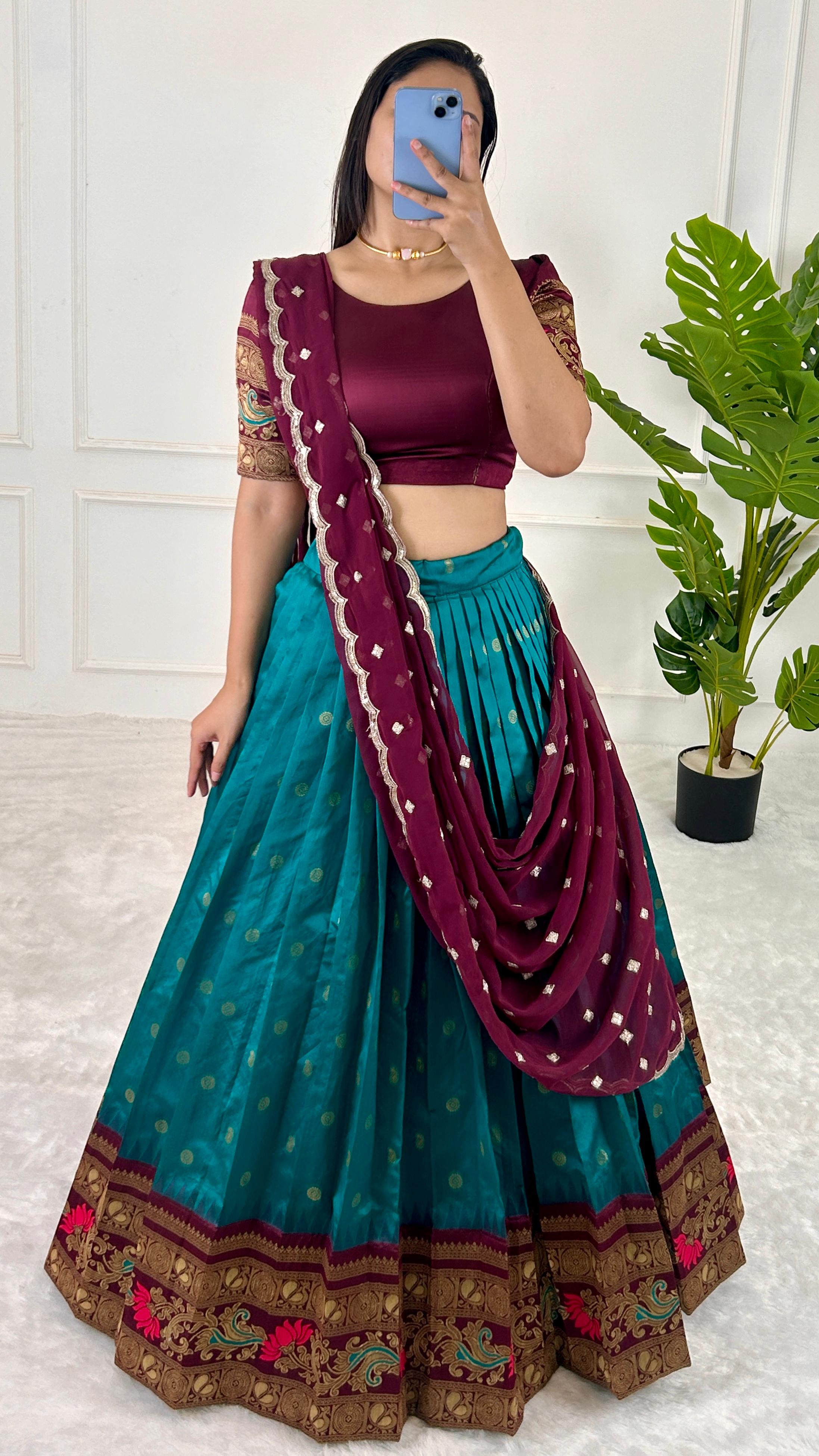 Beautiful Designer Green Color Jacquard Silk Lehenga Choli