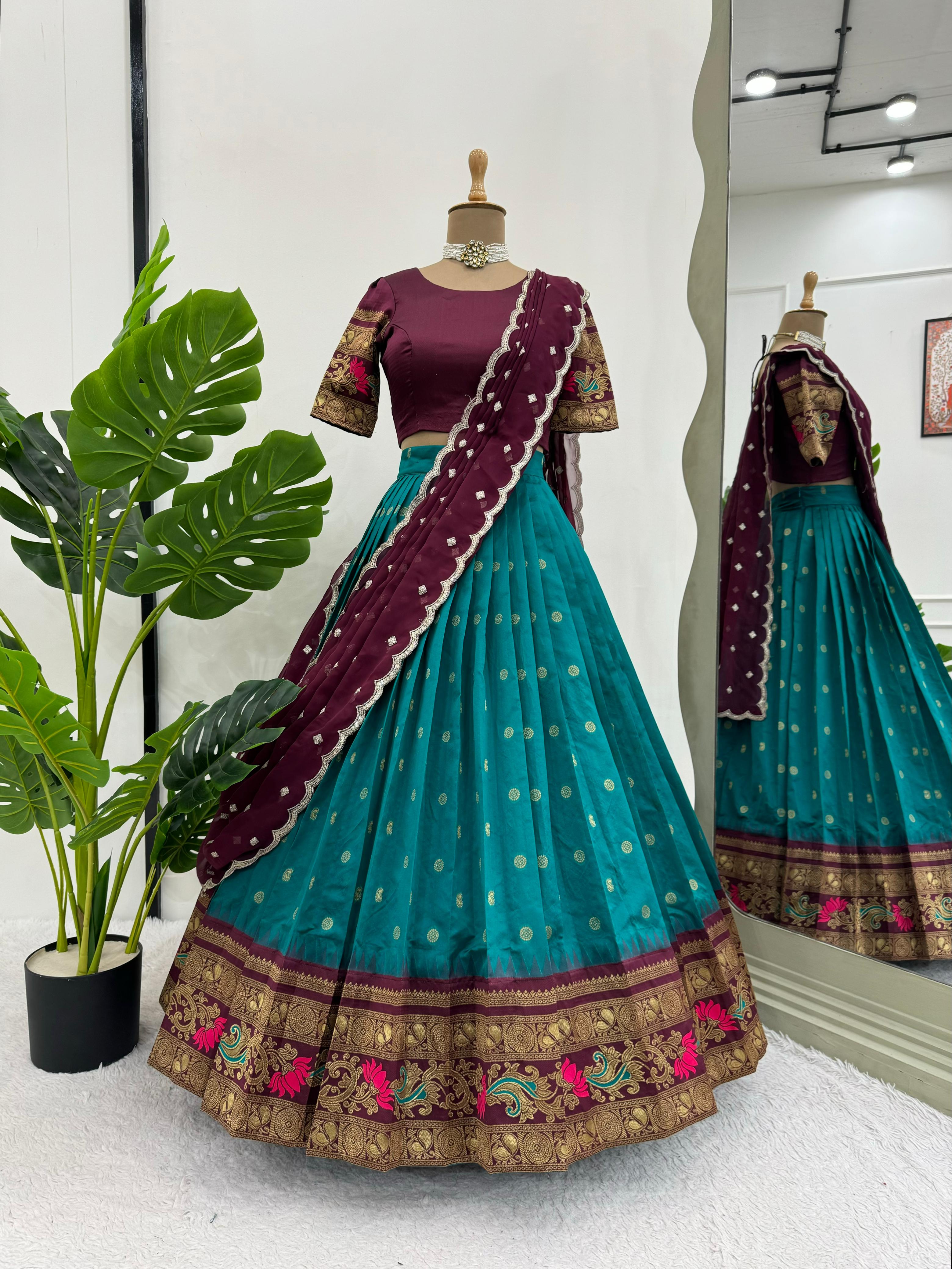 Beautiful Designer Green Color Jacquard Silk Lehenga Choli