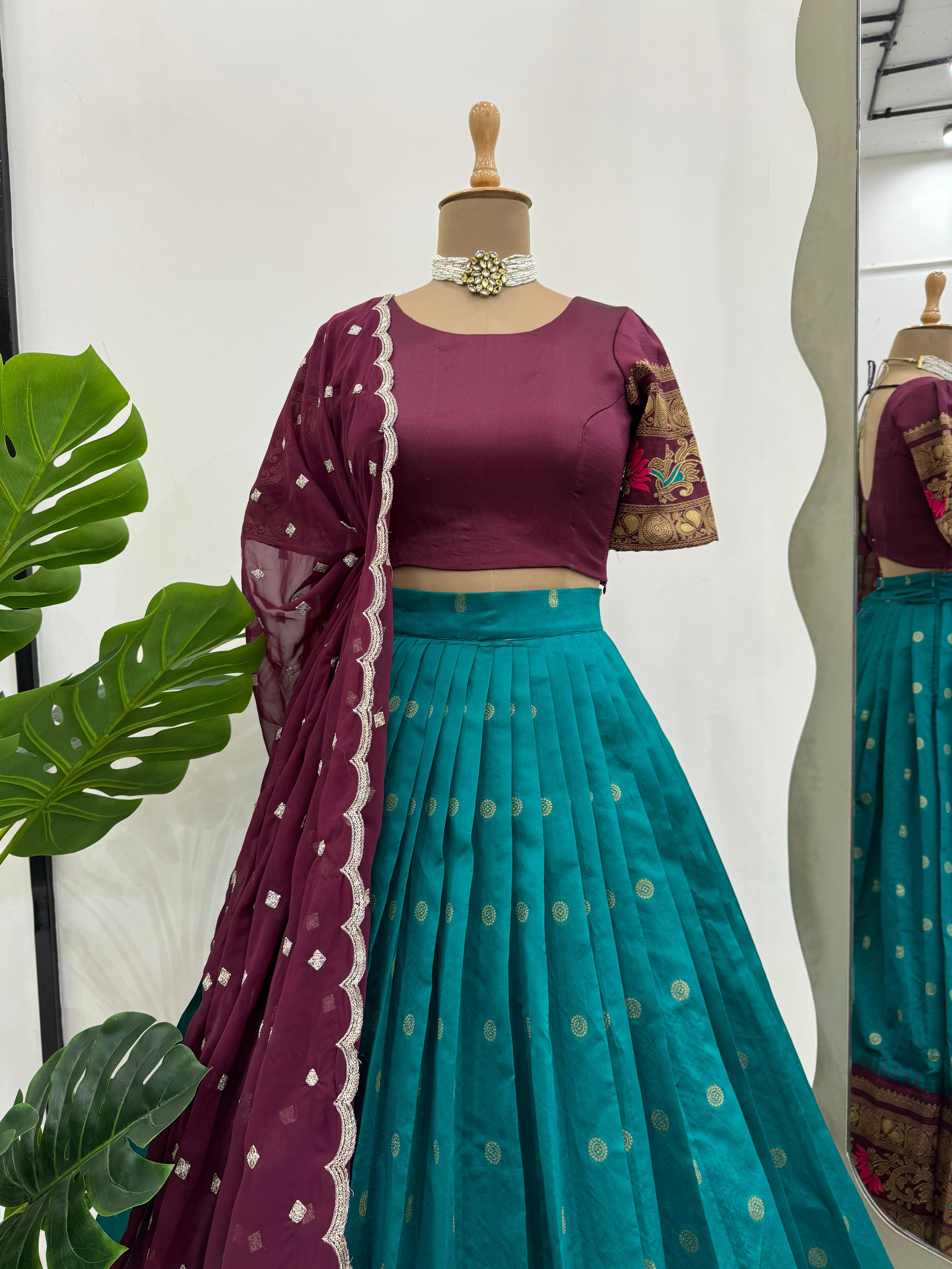 Beautiful Designer Green Color Jacquard Silk Lehenga Choli