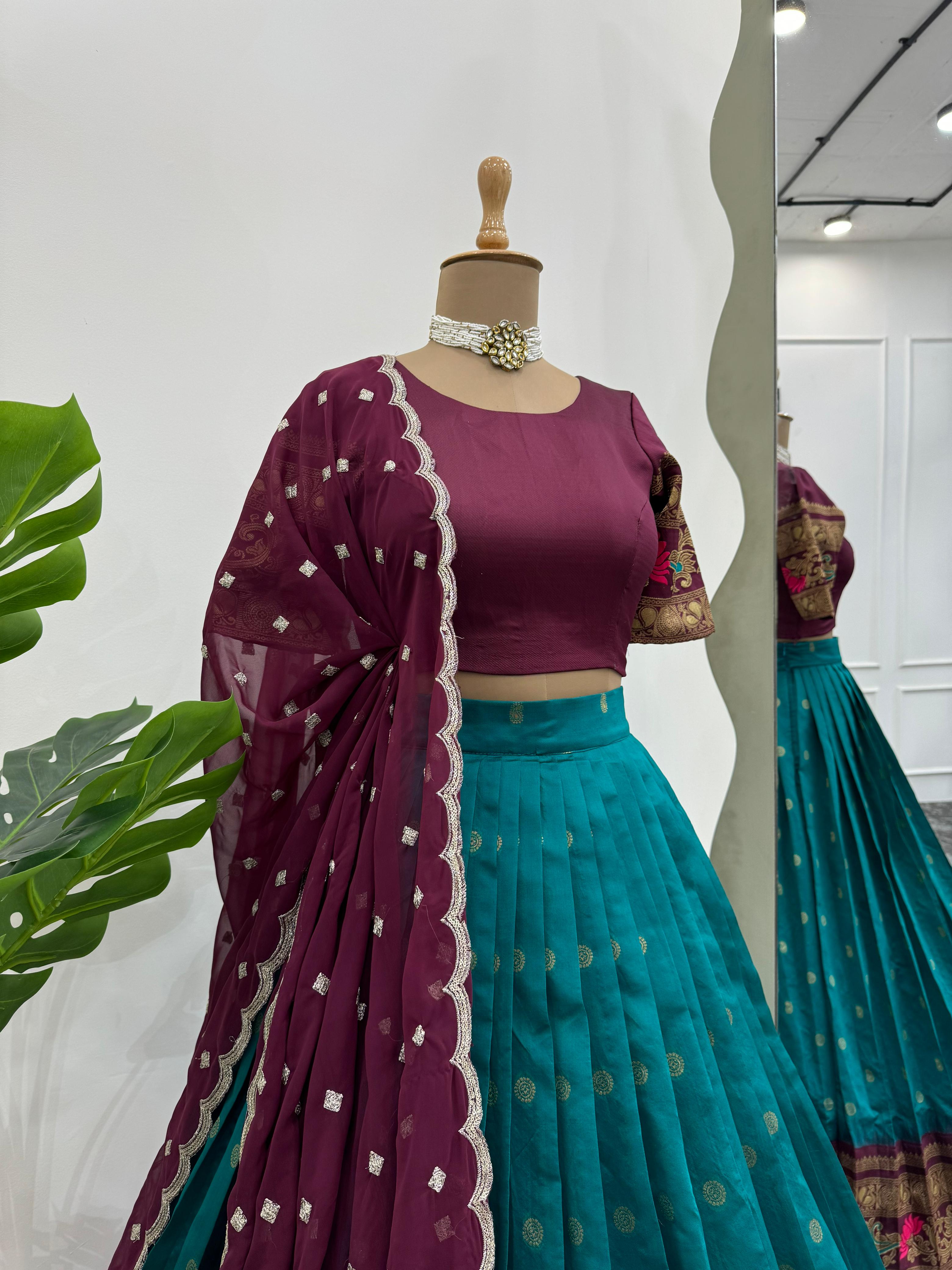 Beautiful Designer Green Color Jacquard Silk Lehenga Choli