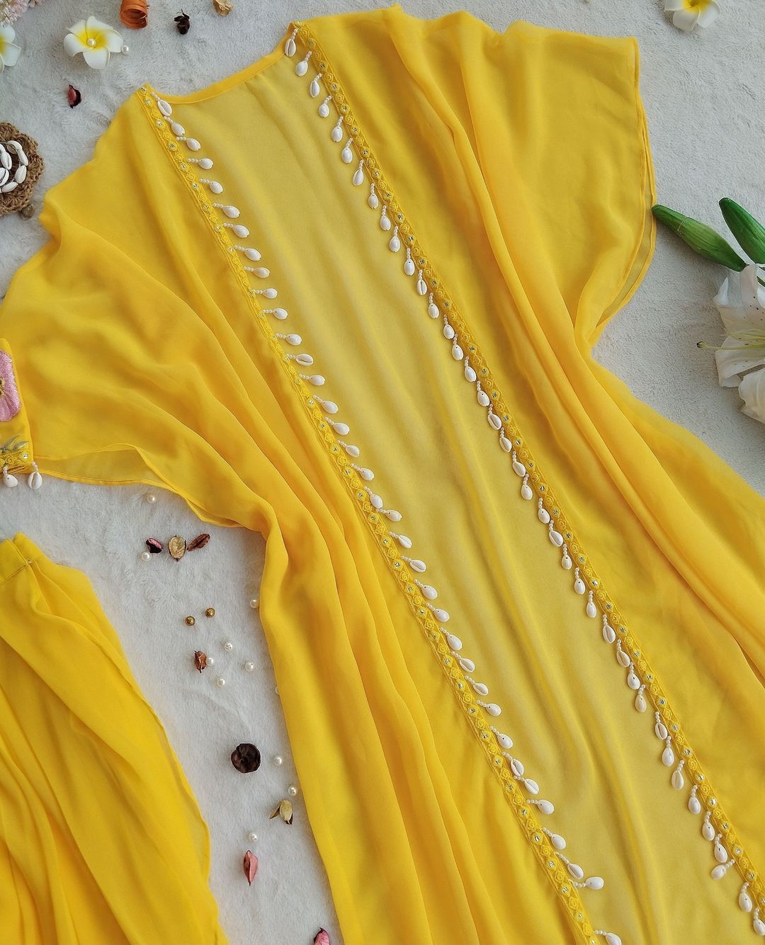Haldi Special Designer Yellow Color Indo-Western Pattern With Full Embroidered Blouse With Full Stitch Shrug And Lehenga
