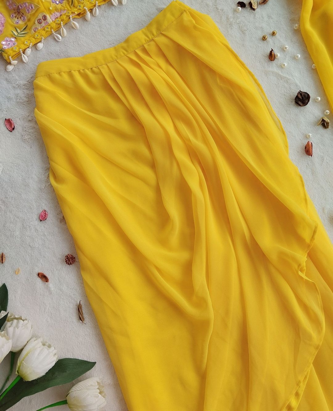 Haldi Special Designer Yellow Color Indo-Western Pattern With Full Embroidered Blouse With Full Stitch Shrug And Lehenga