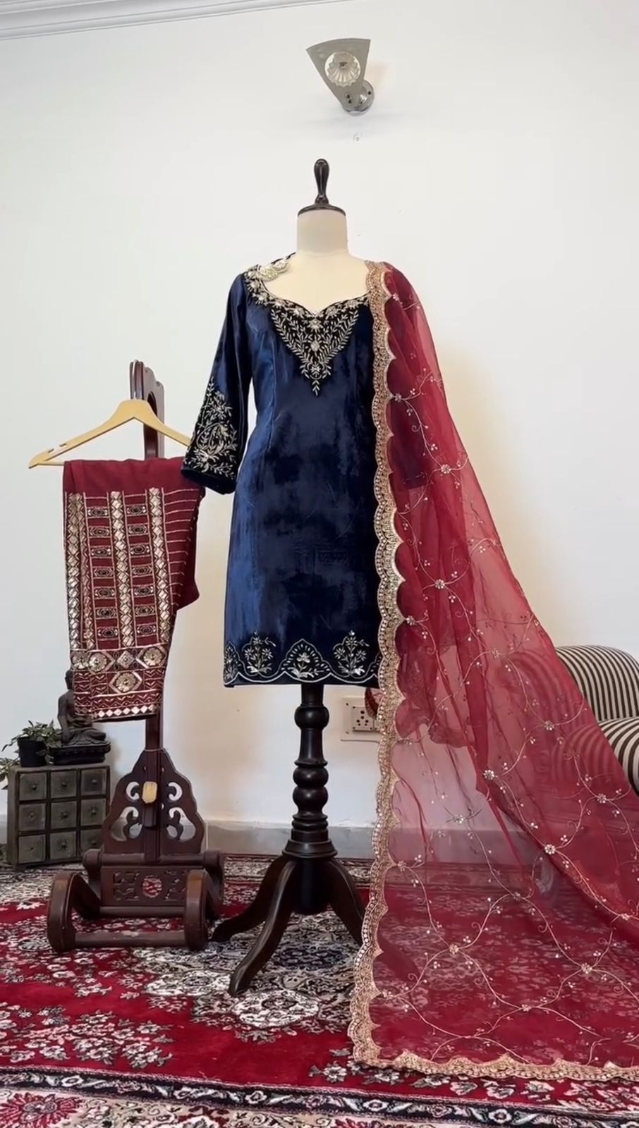 Ceremony Wear Navy Blue Color Viscos Velvet Thread With Sequence Work Salwar Suit