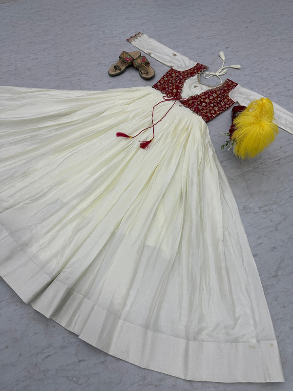 Innovative White Color Chinon With Bandhej And Sequence Work Designer Gown