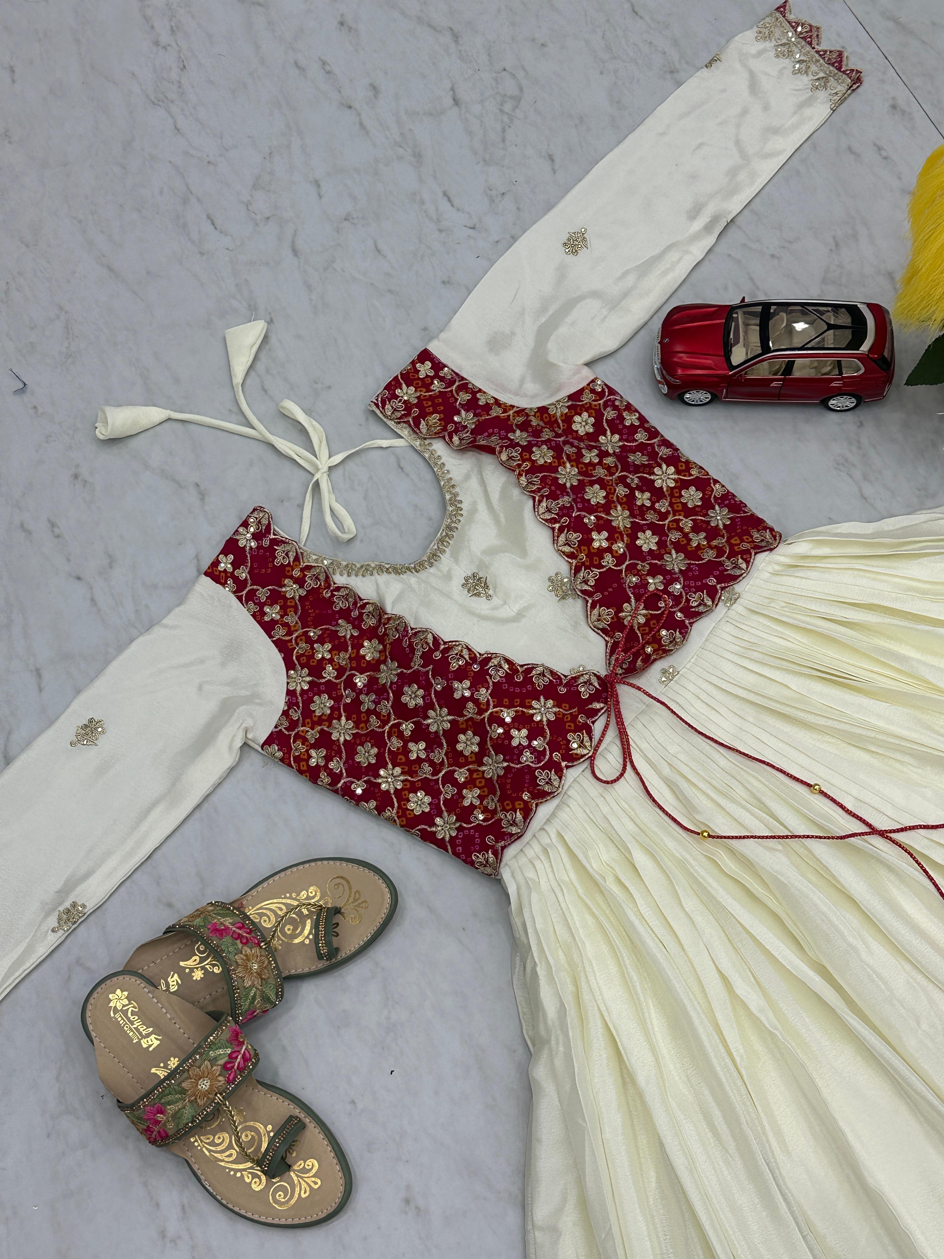 Innovative White Color Chinon With Bandhej And Sequence Work Designer Gown