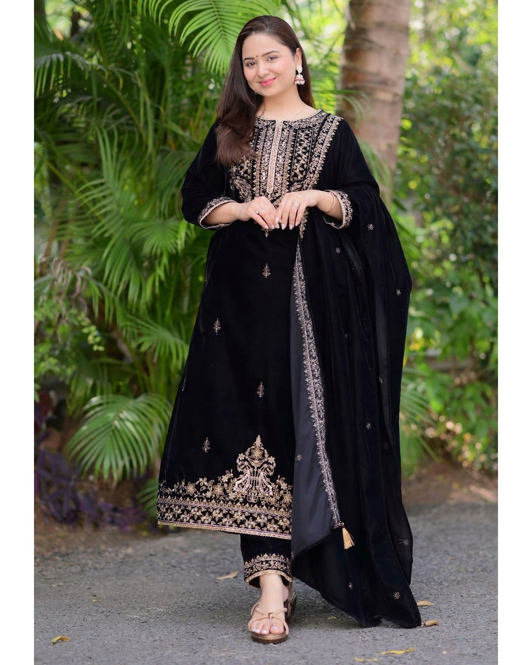 Party Wear Navy Blue Color Heavy Viscose Velvet With Heavy Embroidery Sequence Work Beautiful Velvet Suit