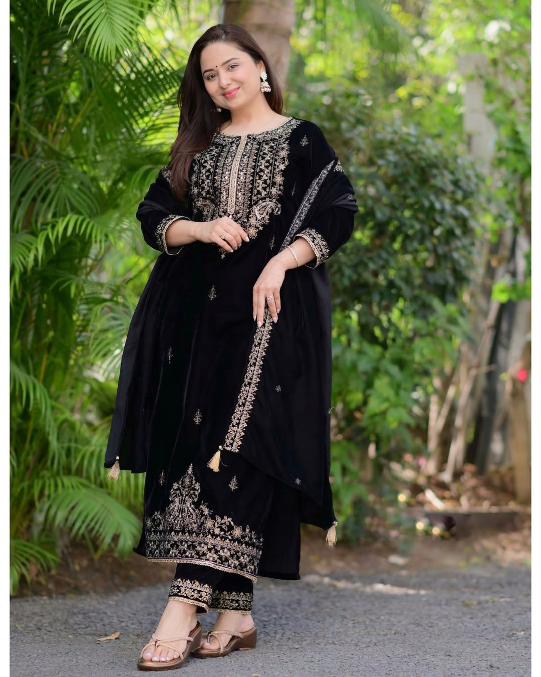 Party Wear Navy Blue Color Heavy Viscose Velvet With Heavy Embroidery Sequence Work Beautiful Velvet Suit