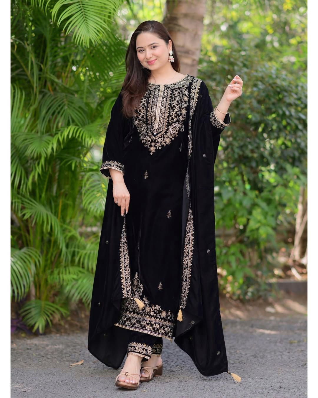 Party Wear Navy Blue Color Heavy Viscose Velvet With Heavy Embroidery Sequence Work Beautiful Velvet Suit