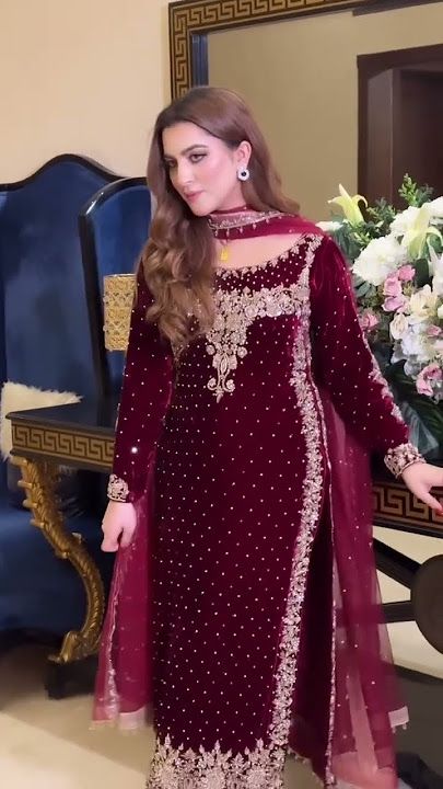 Blissful Maroon Color 9000 Velvet With Embroidery Sequence And Moti Work Salwar Suit