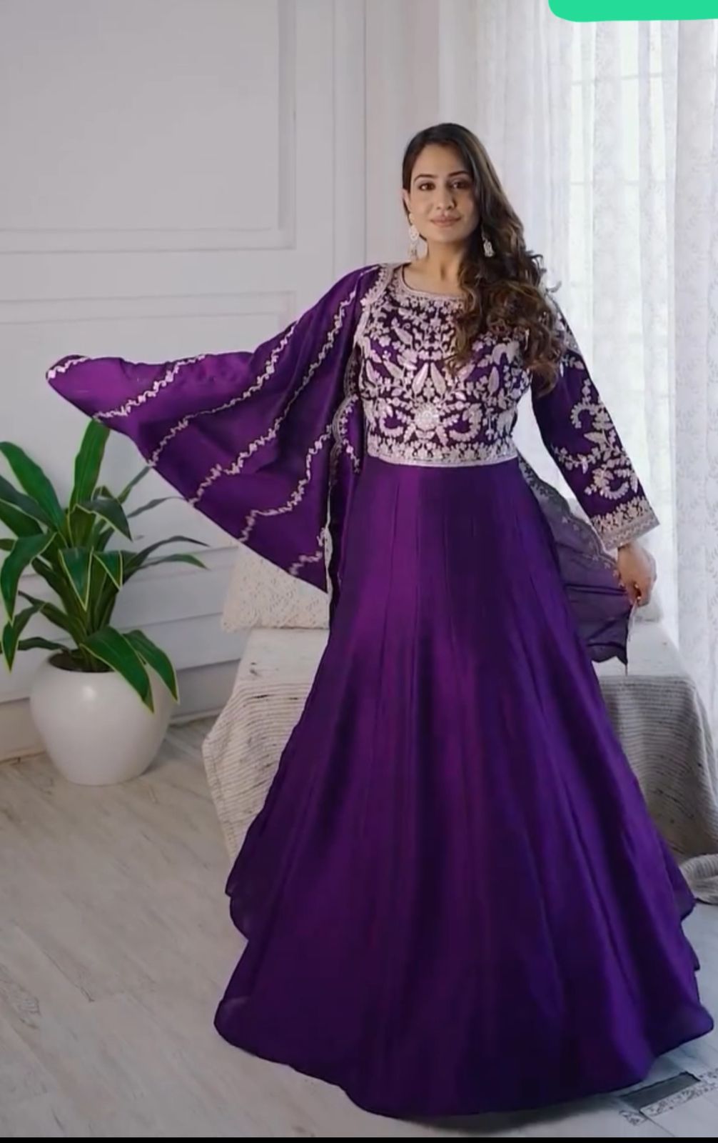 Exclusive Royal Blue Color Chinon With Heavy Embroidery Thread Work Beautiful Gown