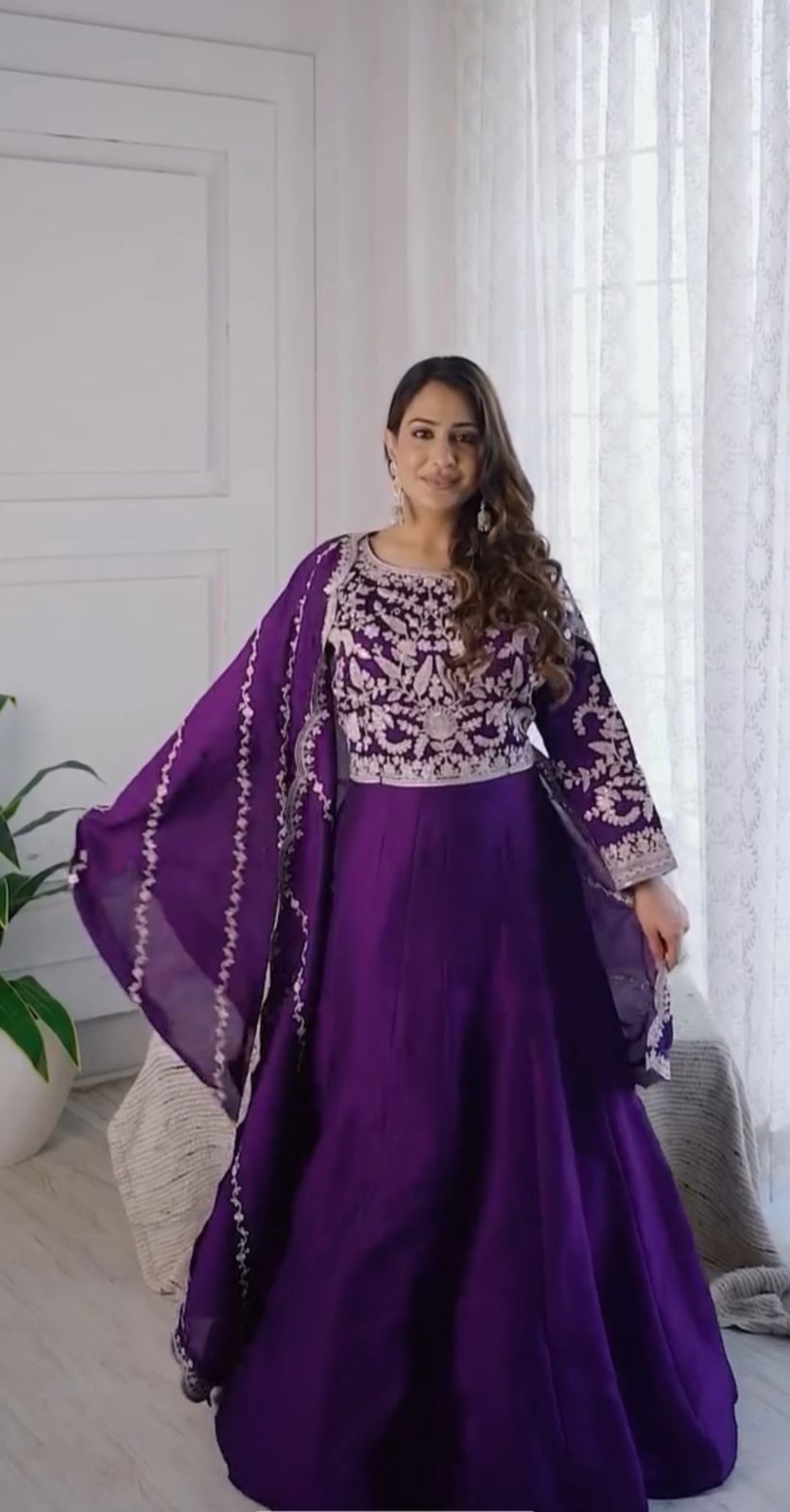 Exclusive Royal Blue Color Chinon With Heavy Embroidery Thread Work Beautiful Gown