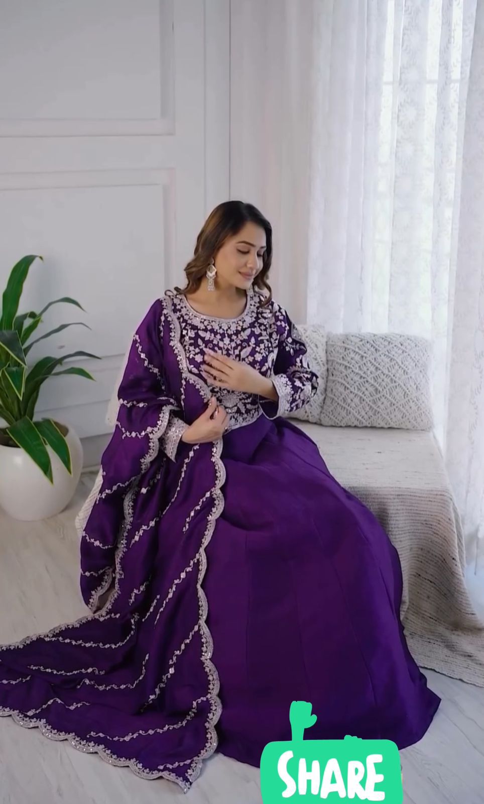 Exclusive Royal Blue Color Chinon With Heavy Embroidery Thread Work Beautiful Gown