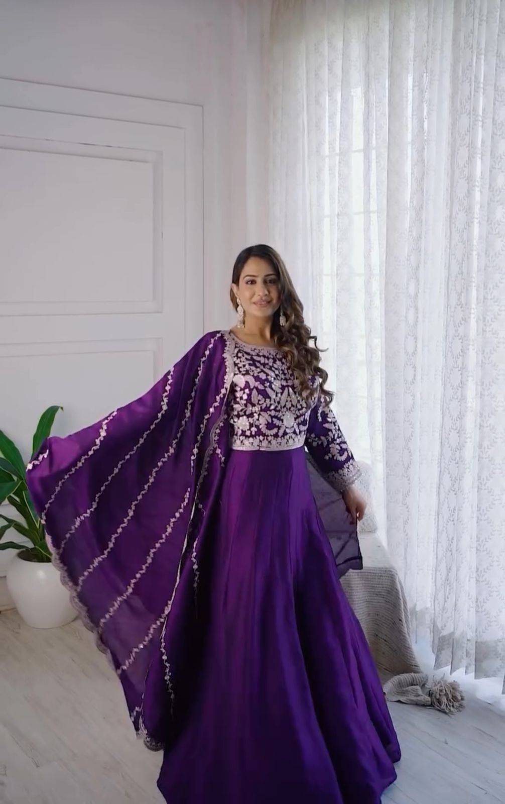Exclusive Royal Blue Color Chinon With Heavy Embroidery Thread Work Beautiful Gown