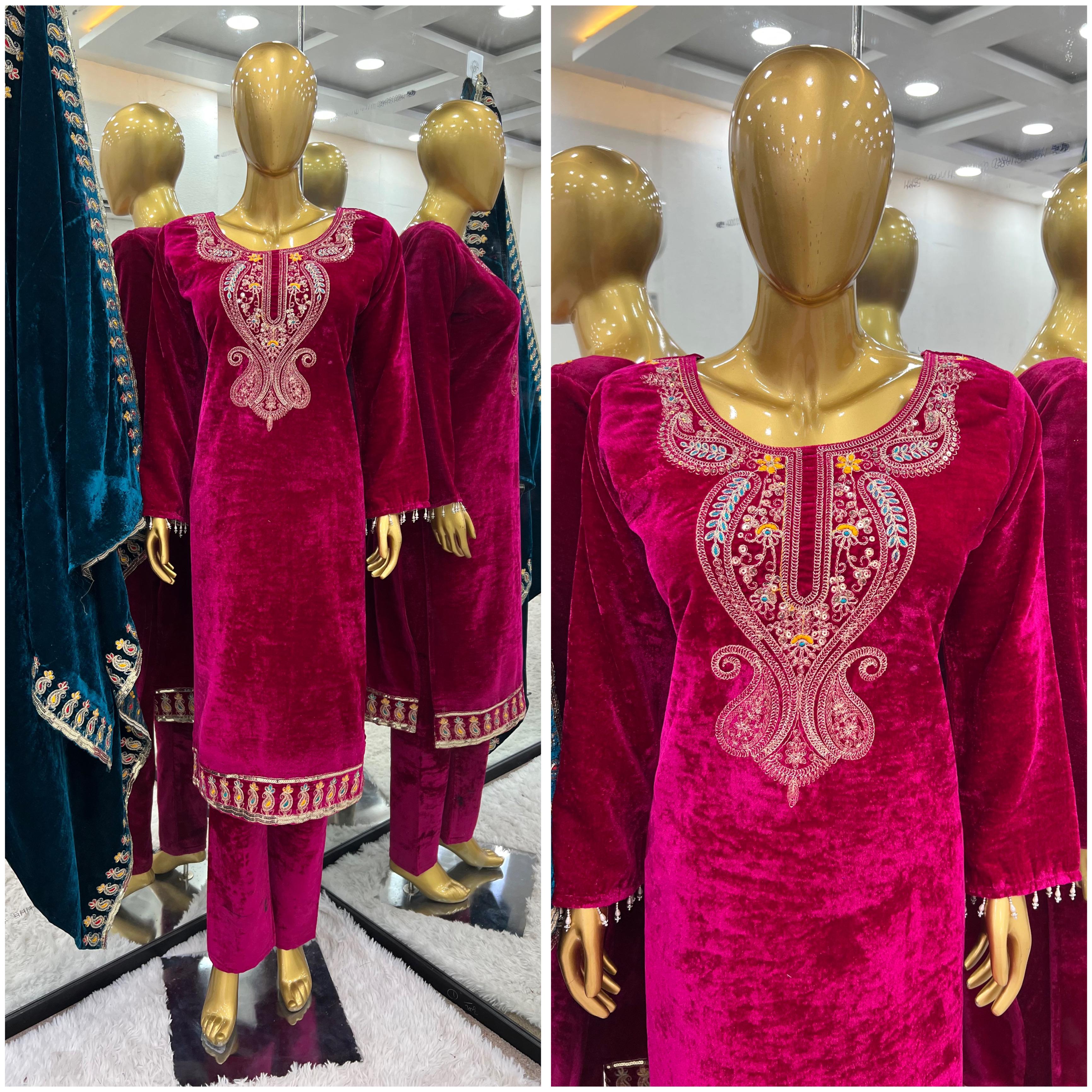 Charming Pink Color Heavy Viscose Velvet With Heavy Embroidery Sequence Work Designer Velvet Suit