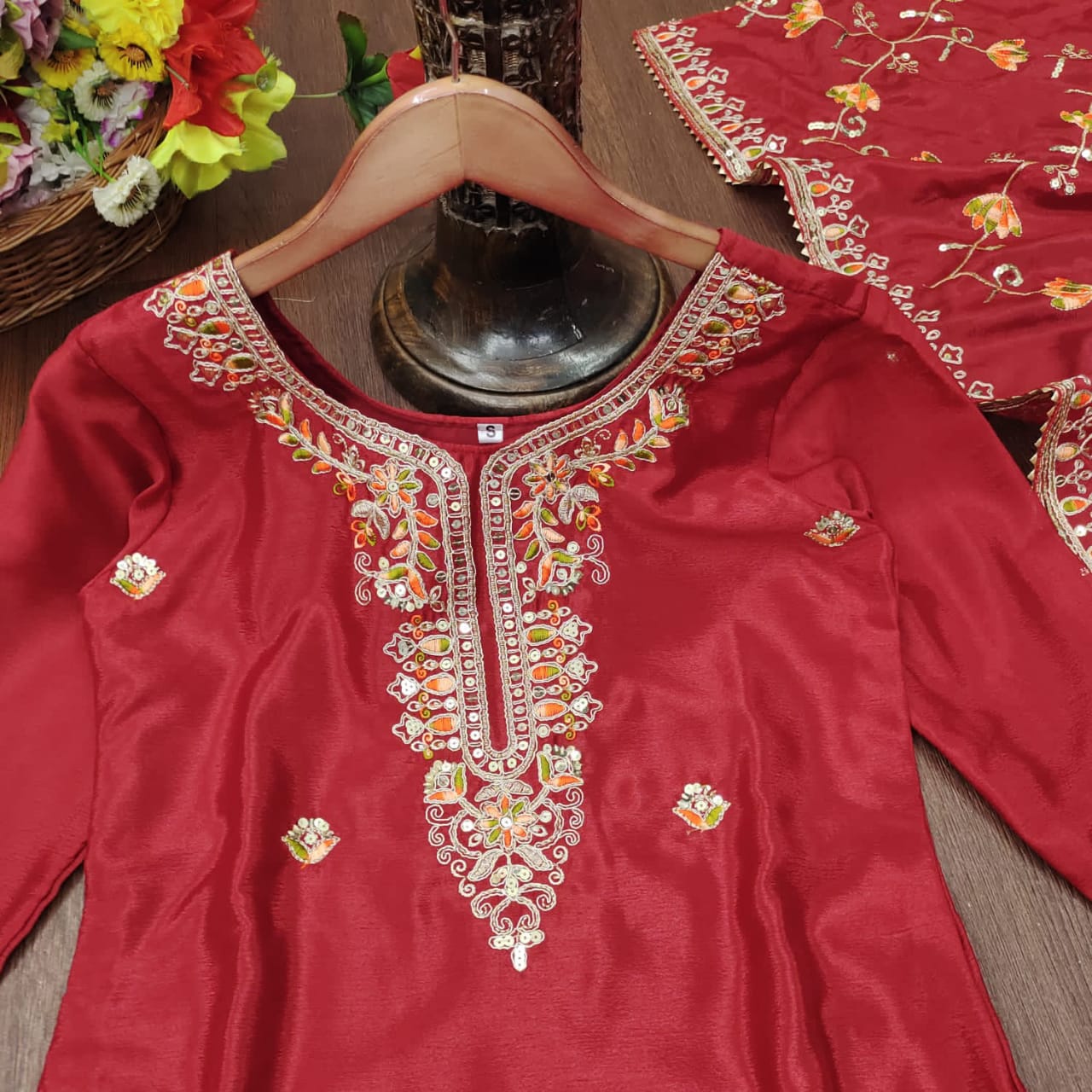 Stylish Dark Red Color Chinon Heavy Coding Embroidery With 5mm Sequence Work Designer Salwar Suit