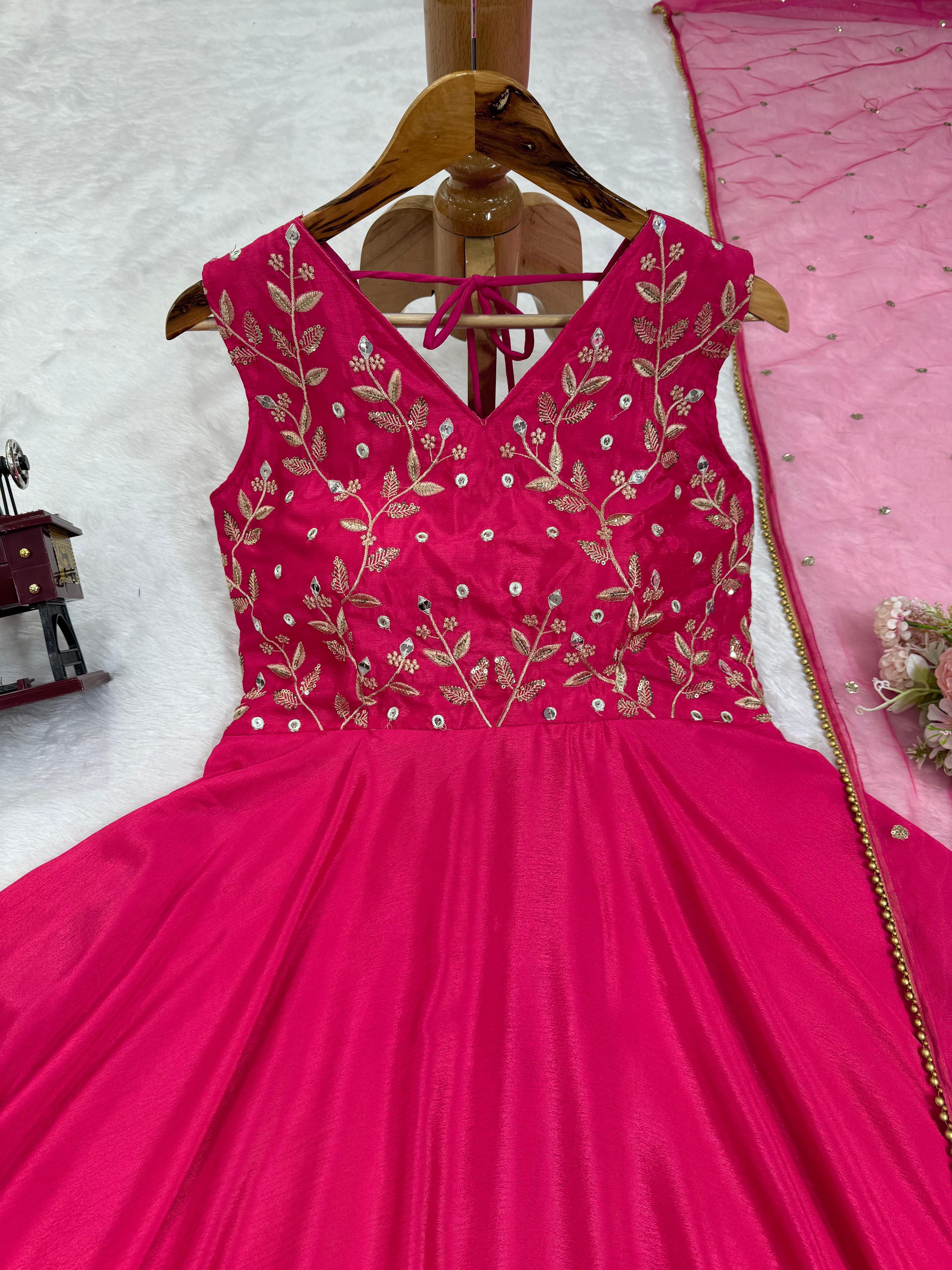 Mesmerizing Pink Color Chinon Silk And  Thread With 9mm Sequence Work Designer Gown