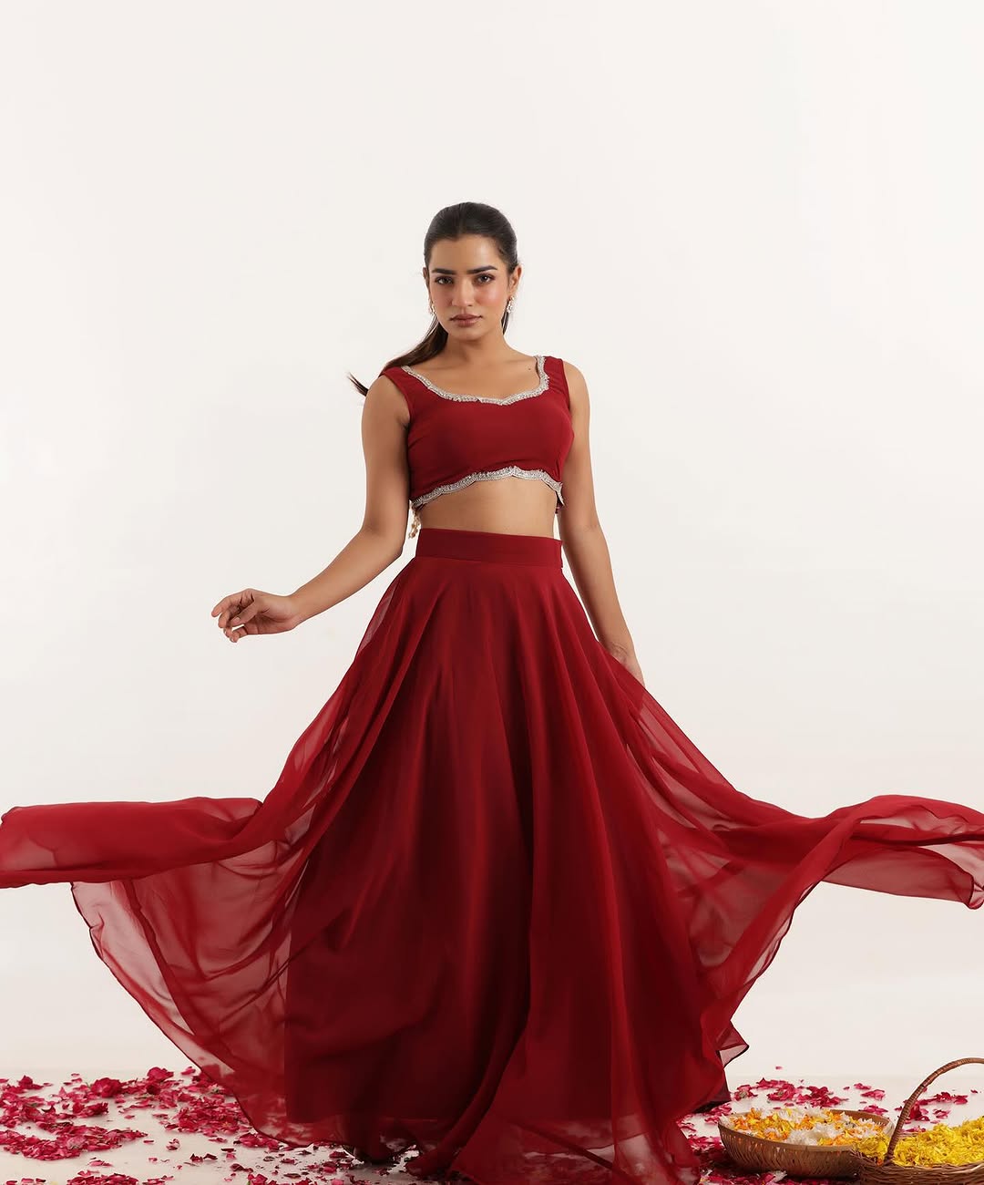 Party Wear Maroon Color Pure Georgette With 8 Meter Flair Beautiful Lehenga Choli